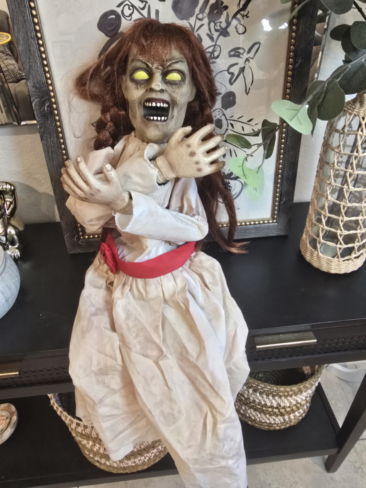32" Tall Grim Girl Doll Halloween Prop Motion-Activated Spooky Creepy Decoration