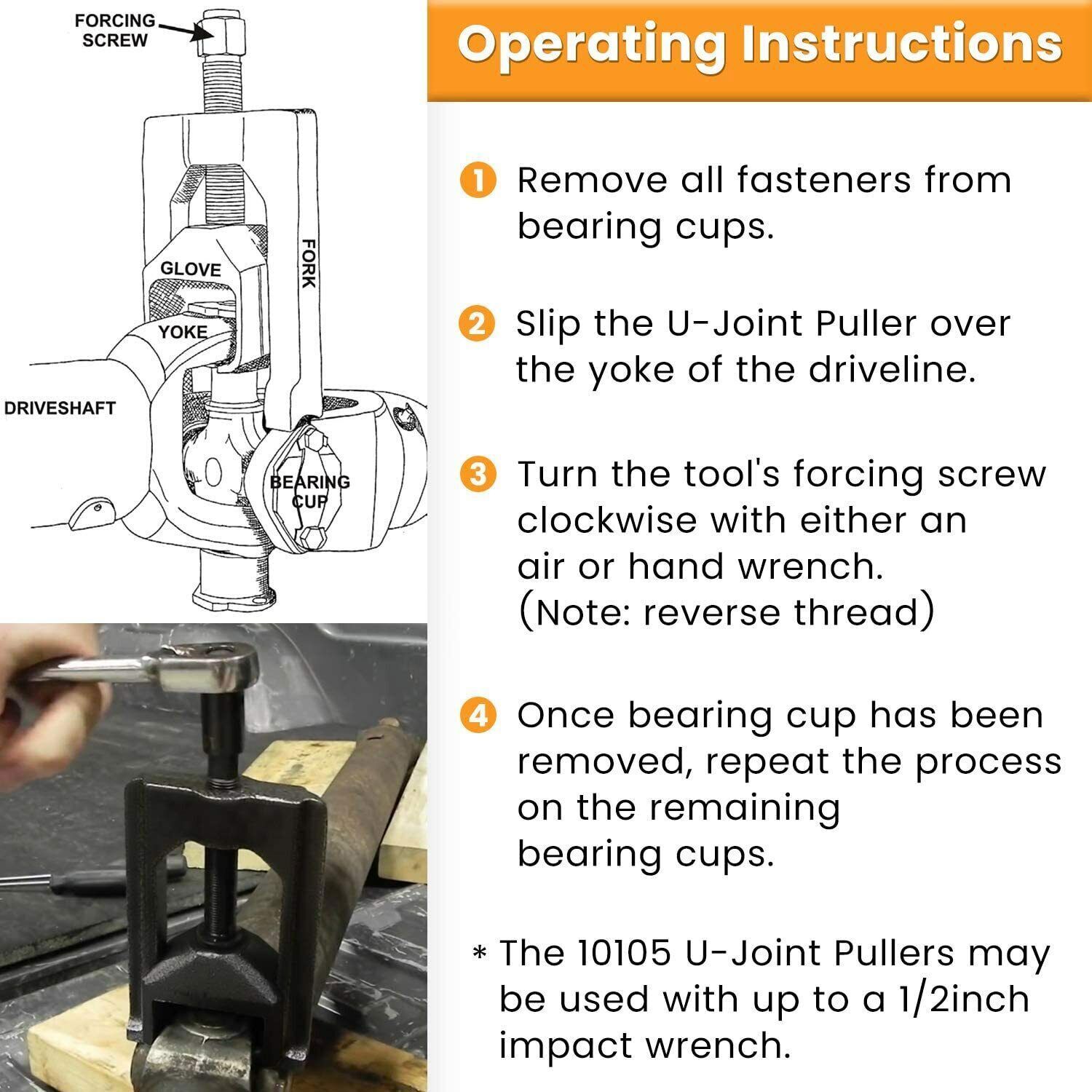 10105 U-Joint Puller Press Removal Tool for Light Duty Class 1-3 Universal Small