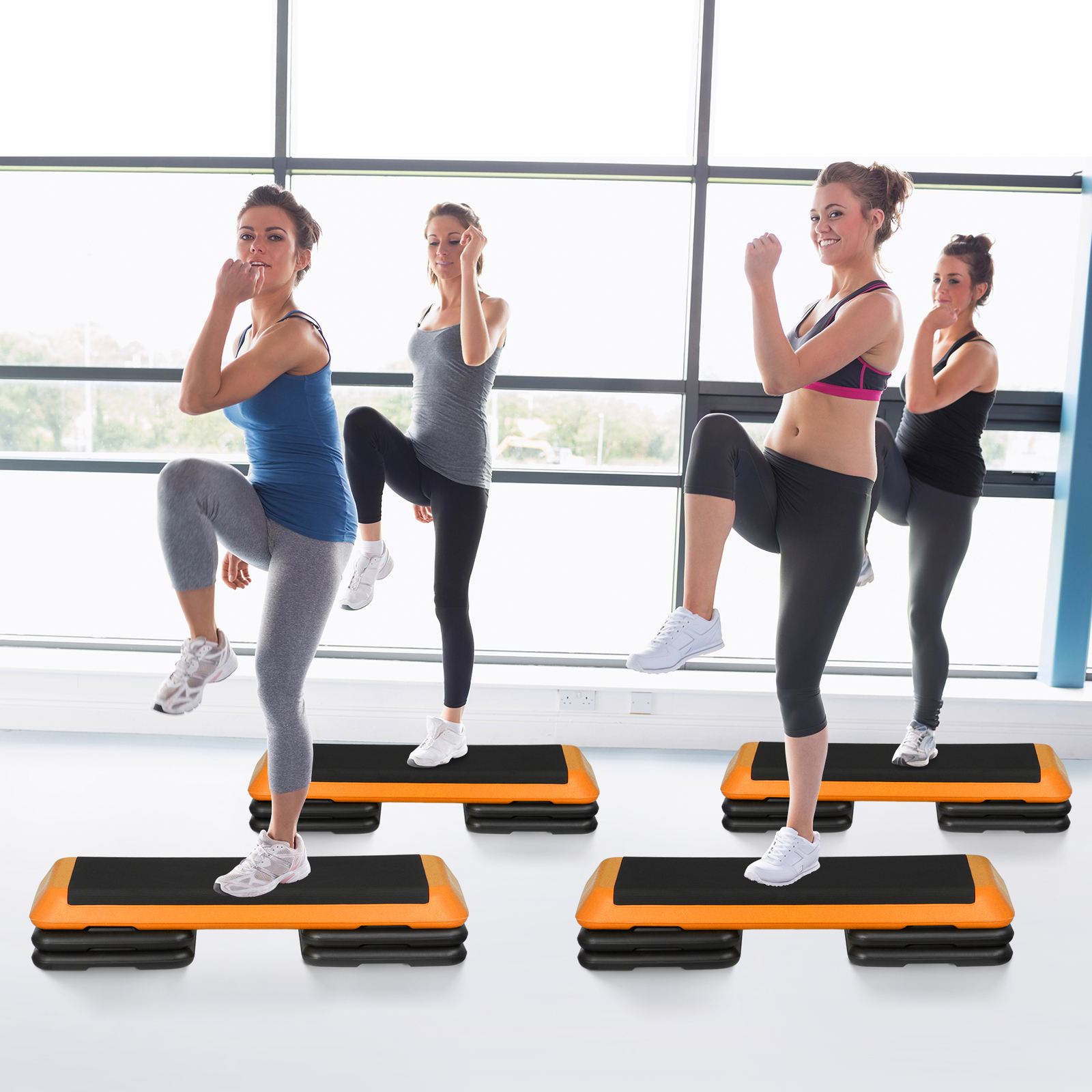 43.1" Aerobic Step Platform Adjustable Exercise Workout Stepper W/Riser Yellow