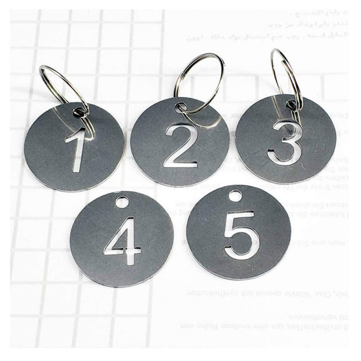 Hollowed Stainless Steel Number Tags Key Tags with Rings (1-50) 1-50