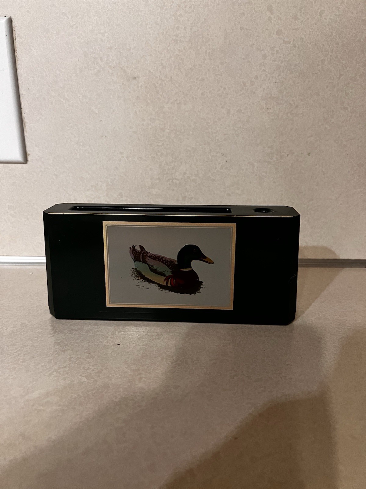 Otagiri Lacquerware Desk Holder for Paper and Pen Green Gold Trim Mallard Duck