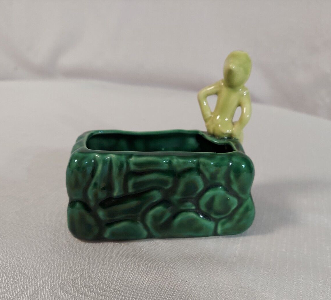Adorable Vintage Green Pixie Elf Figurine Planter Container