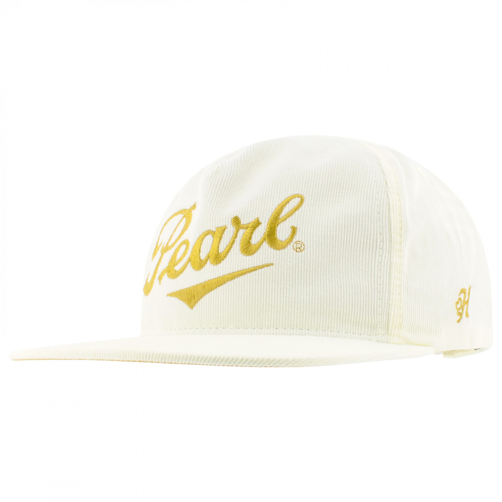Pearl Cream Corduroy with Gold Logo 5-Panel Trucker Hat White
