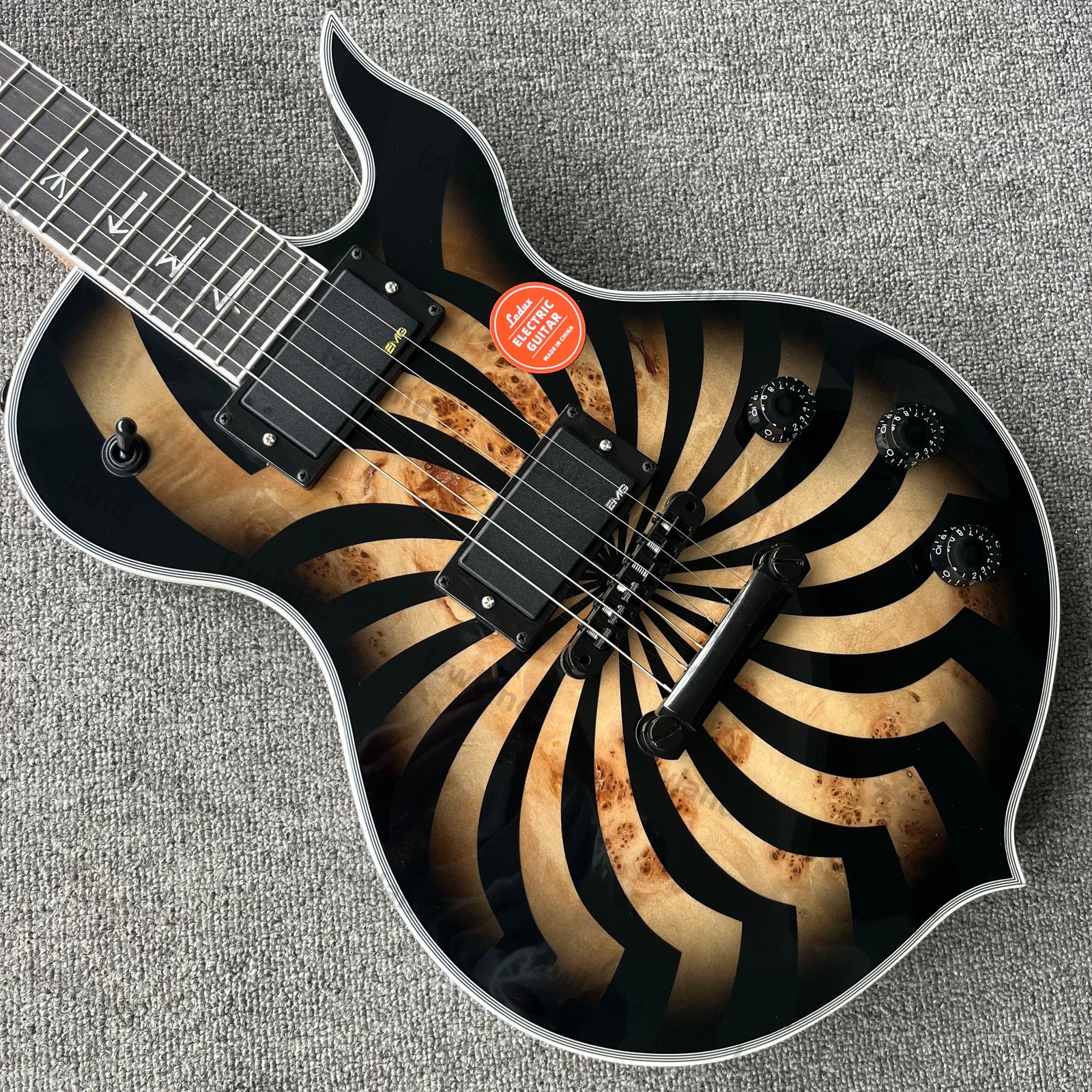 Solid Electric Guitar Bone Nut Burl Top SS Round Frets Edged HH Pickups Sunburst