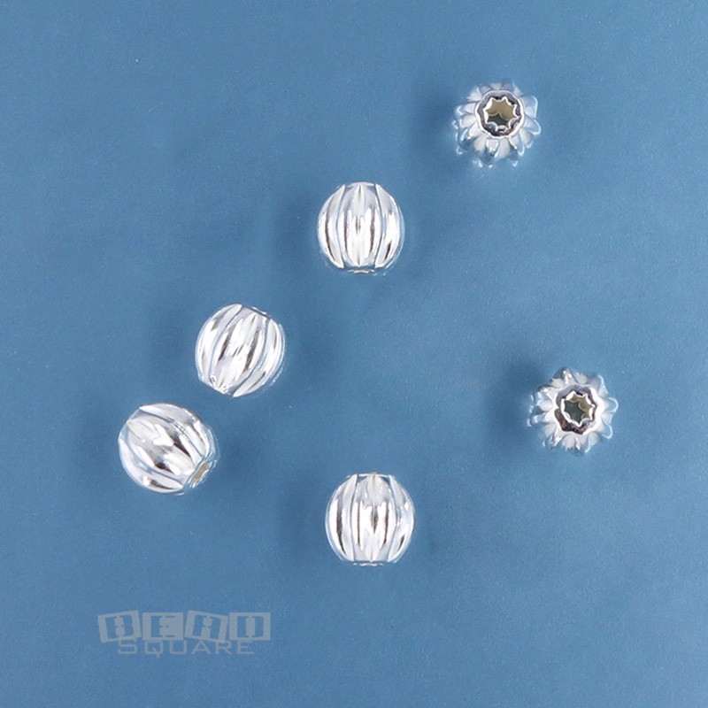 6 Solid Sterling Silver Pumpkin Corrugated Round Bead Spacers 5mm #33878
