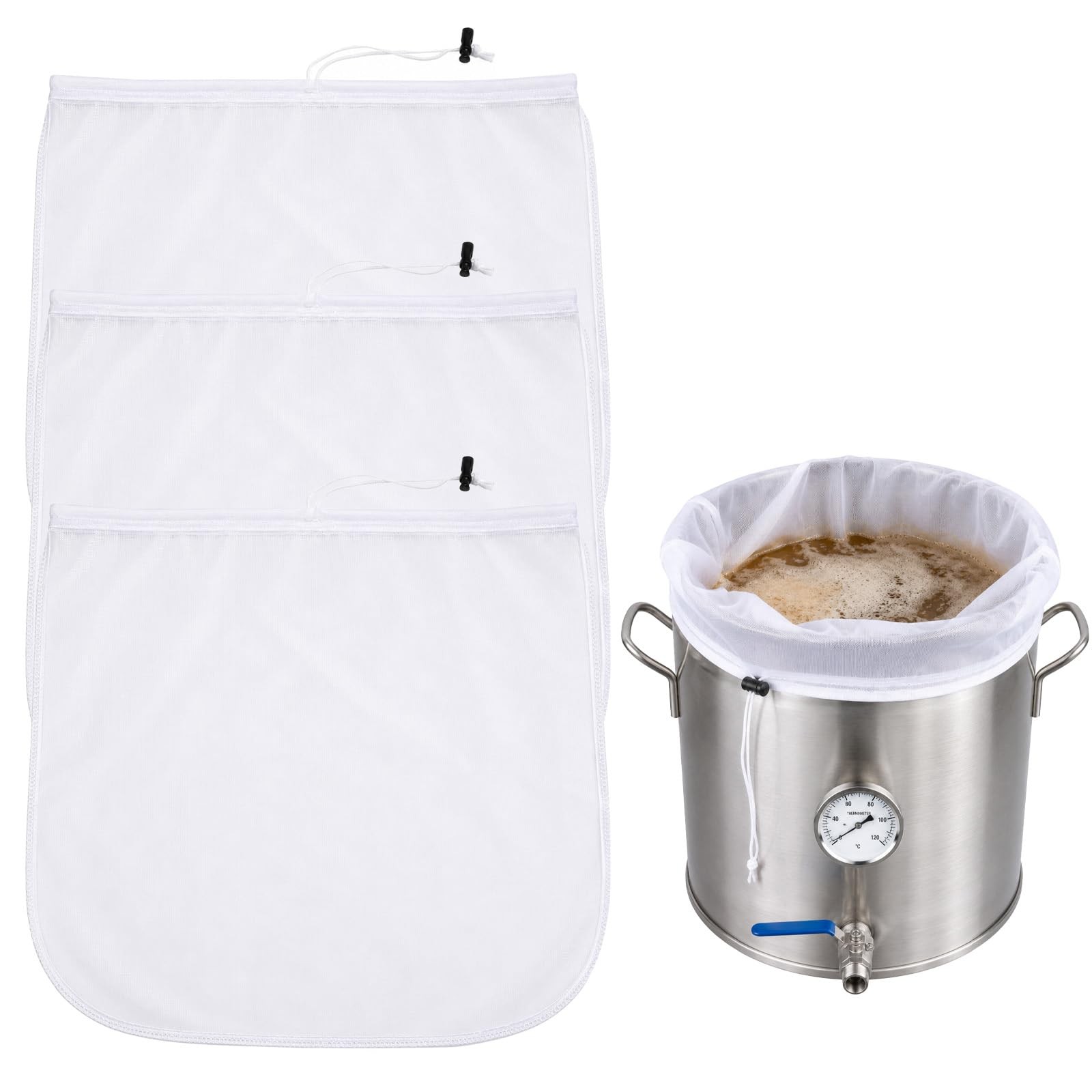 3 Pack 26x22 Inch Extra Large Reusable Brew Bags for Home Brewing Wine Making