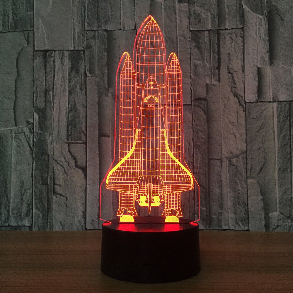 3D Space Rocket Night Light 7-Color Changing LED Table Lamp W/ Remote Control
