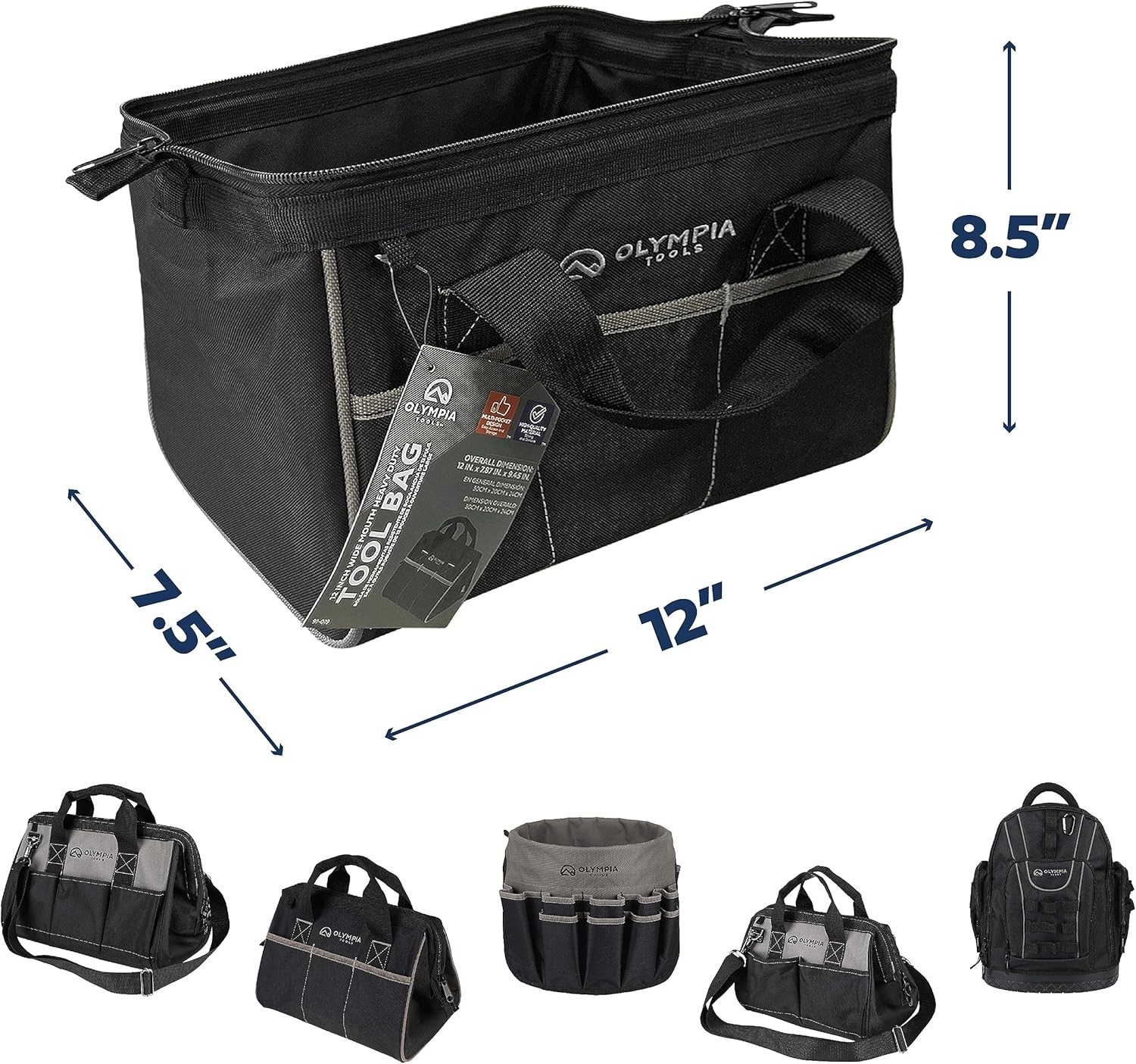 Compact Tool Bag with 3 Pockets and Adjustable Straps - Perfect for Craftsmen