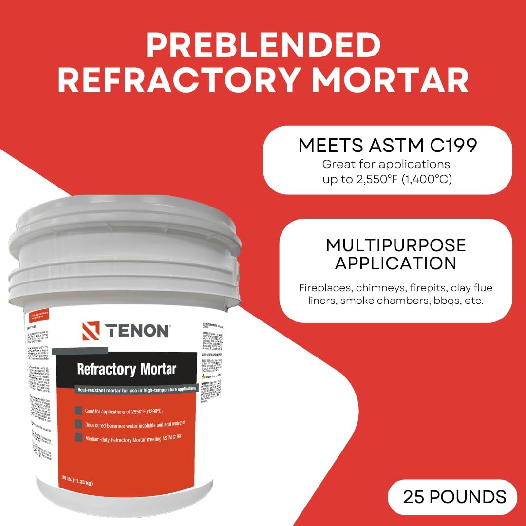 Refractory Mortar - High Temperature Mix for Fireplaces, Fire Pits, Chimneys,...
