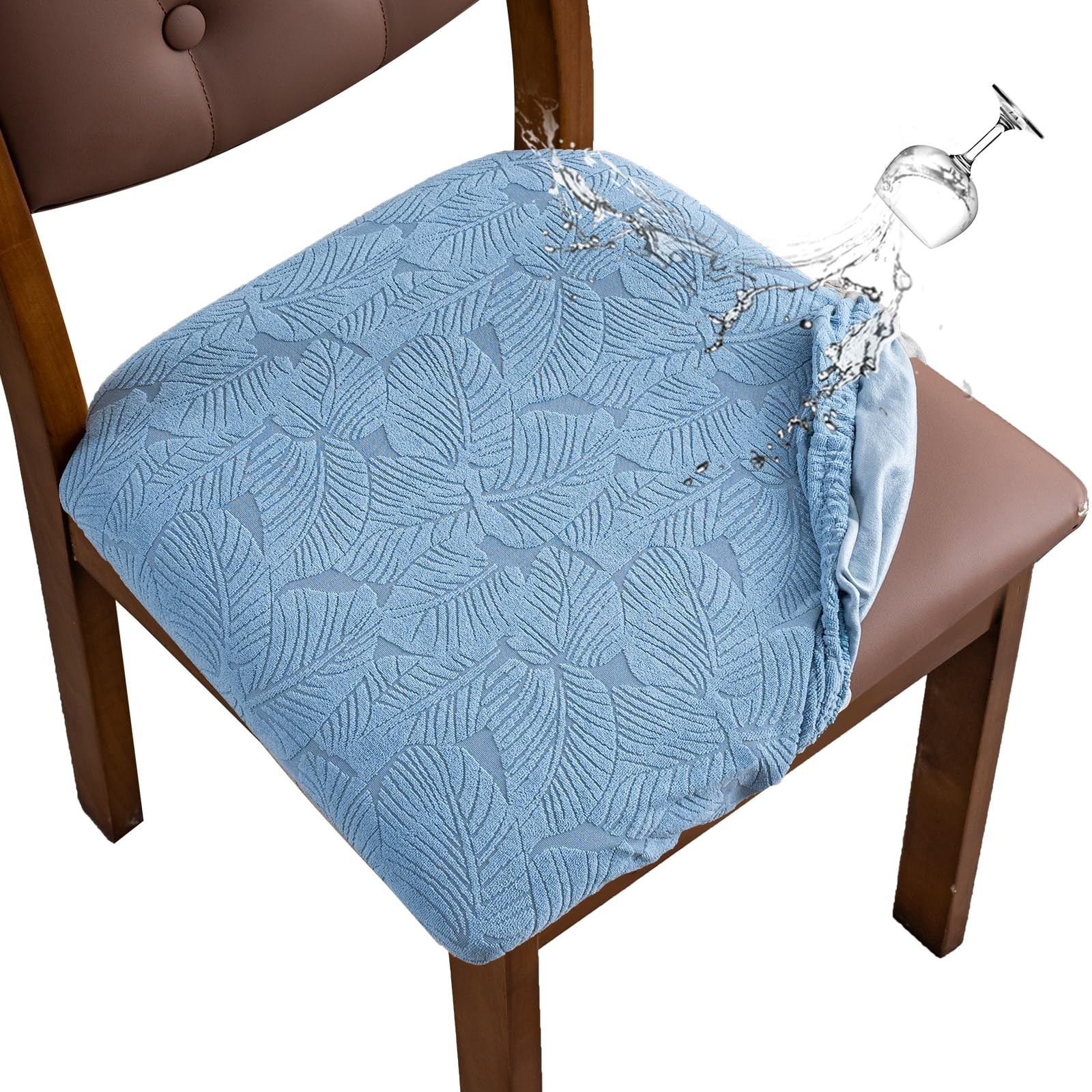 YUEANG Waterproof Chair Seat Cover for Dining Large-6 PCS, Light Blue