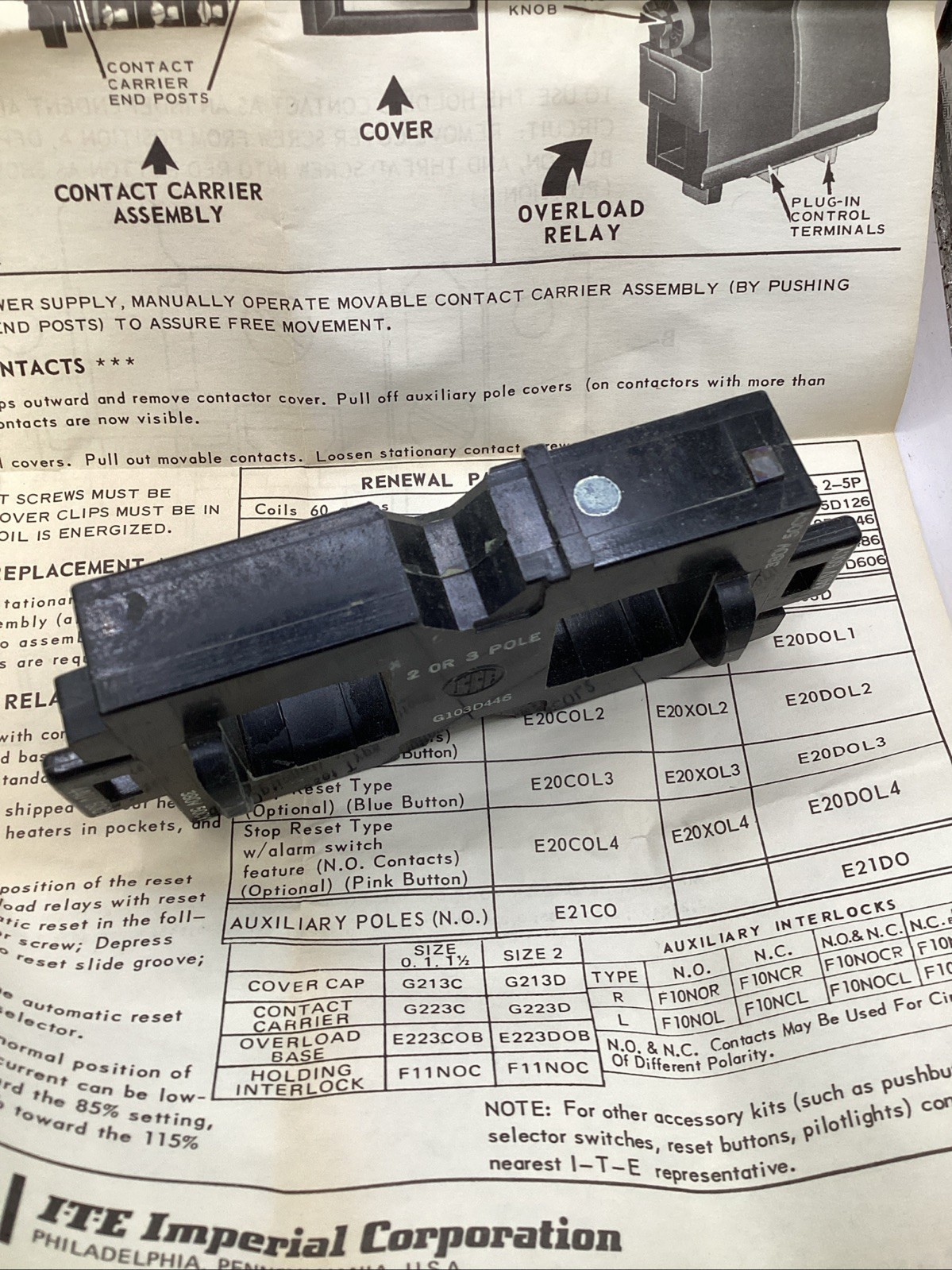 ITE G103D446 Operating Coil G10 Size 2 NEW