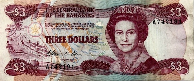 BAHAMAS - Elizabeth II - $3 - Three Dollars 1984- Pick-44a - About Uncirculated!