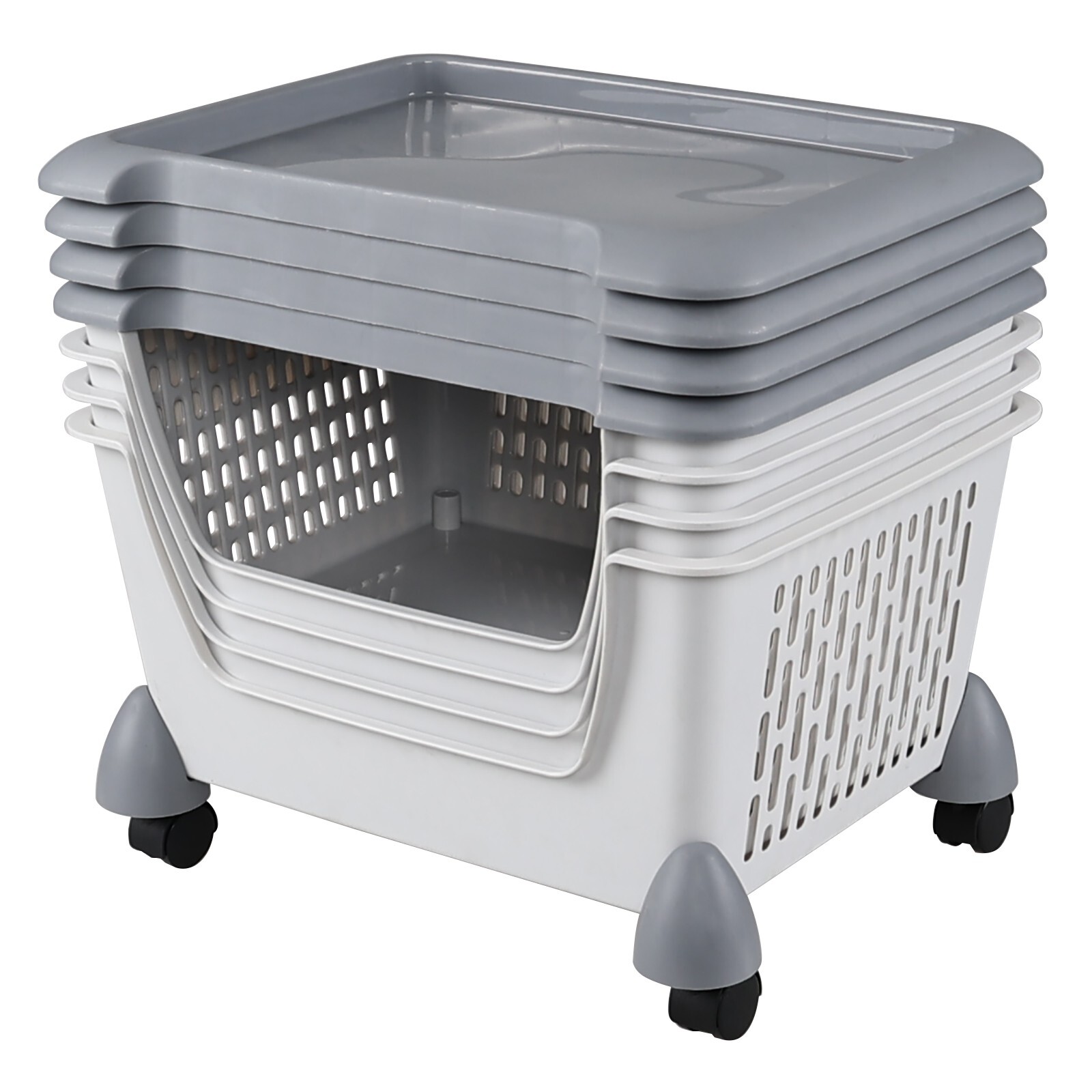 Idotry 4-Packs Plastic Stackable Storage Bins - Large Storage Basket with Wheels