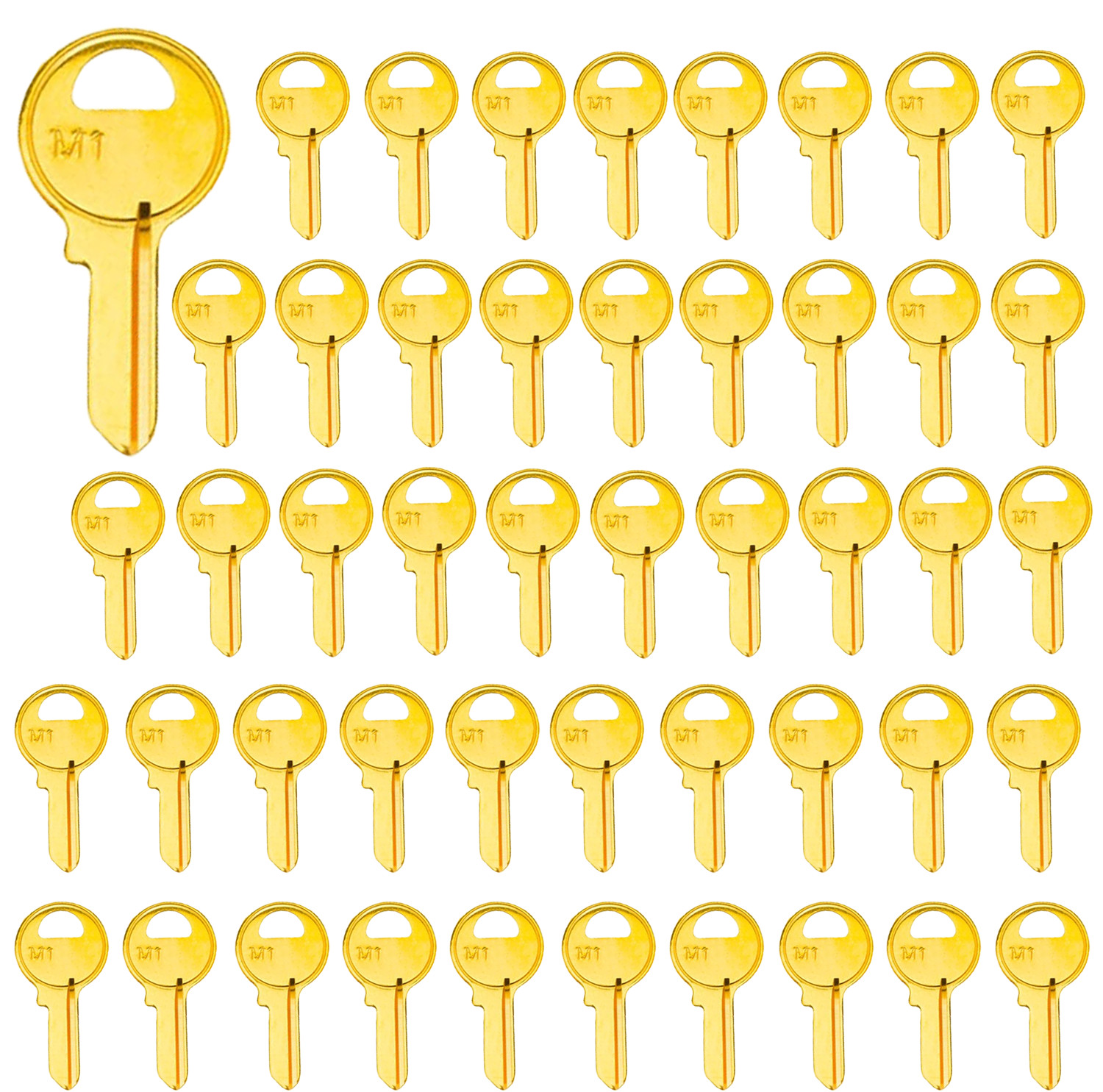50PCS Brass Finish Key Blanks, M1 (MA1) Uncut Blank Keys