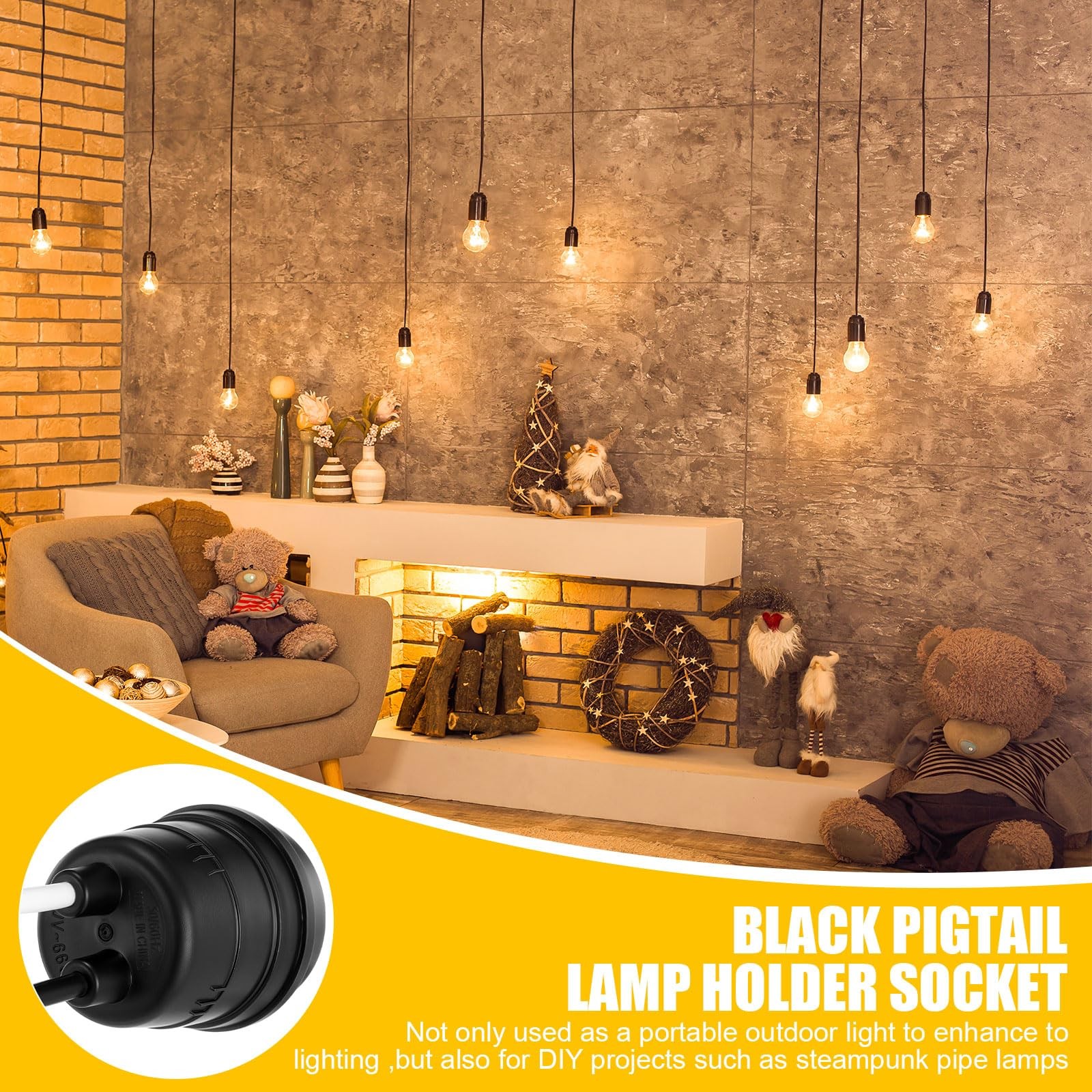50 Pcs Black Pigtail Lamp Holder Light Sockets E26/ E27 Fully Sealed Waterpro...