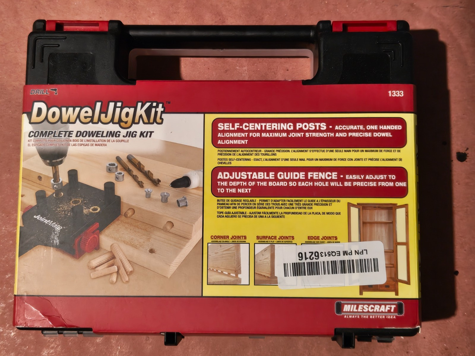 New 1333 DowelJig Kit - Self-Centering Handheld Dowel Jig with 3 Metal Bushing
