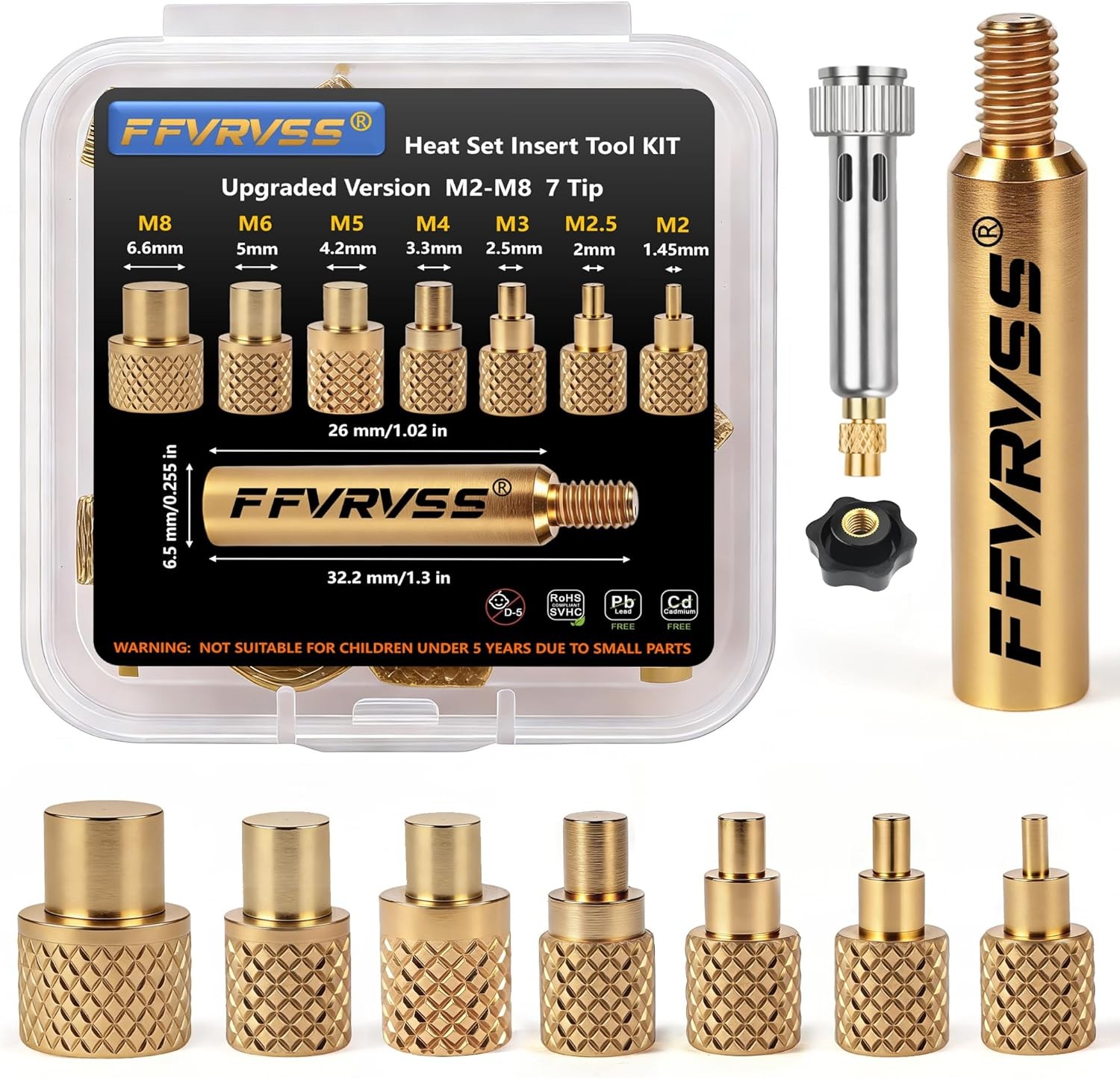 7x Soldering Tips/Heat Set Insert Tips - for Thread Inserts M2 M2.5 M3 M4 M5 M6