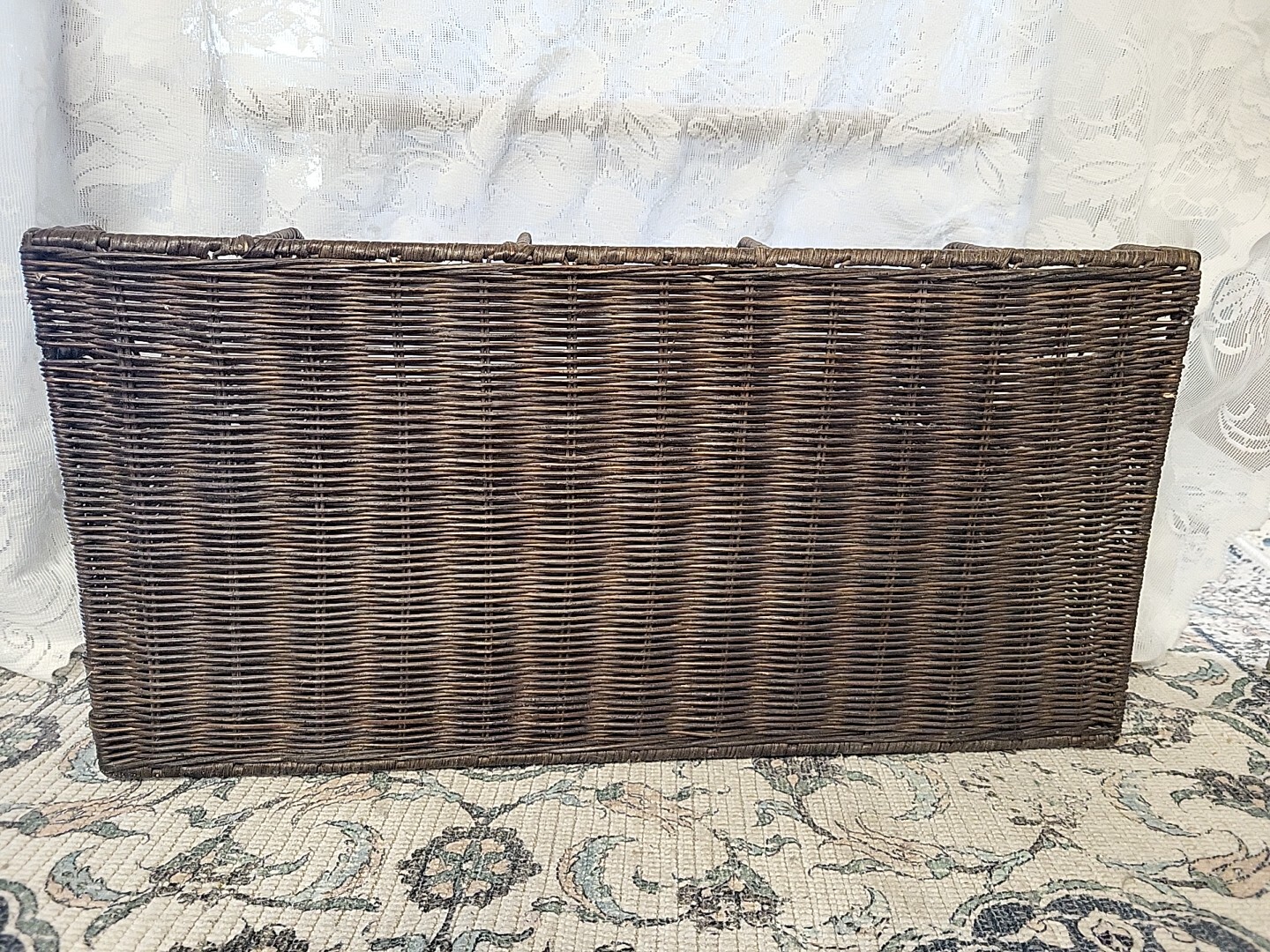 Beautiful Brown Wicker & Wood Desk Organizer Caddy