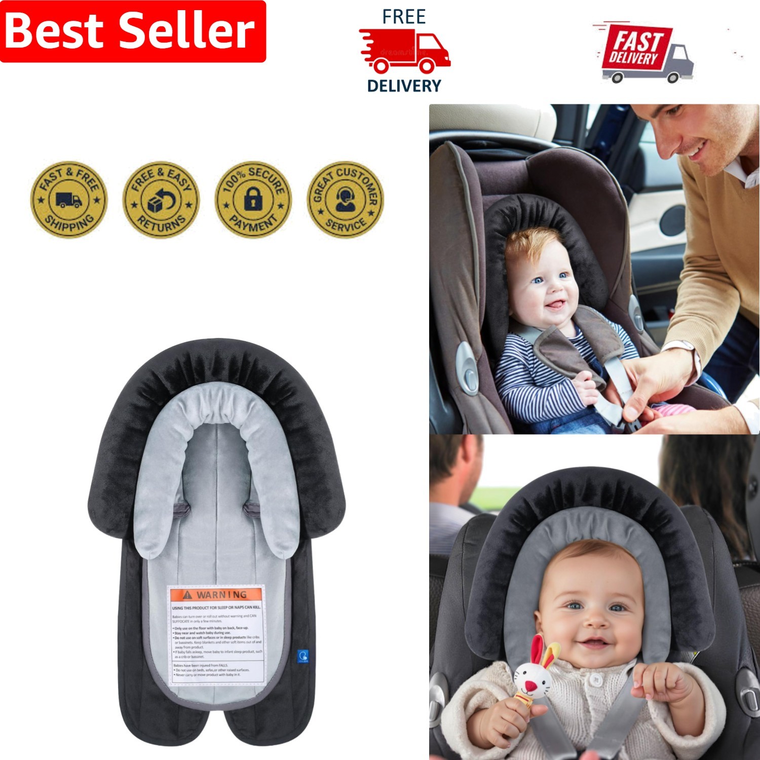 Reversible Car Seat Insert with Hypoallergenic Velour - Perfect for Infants