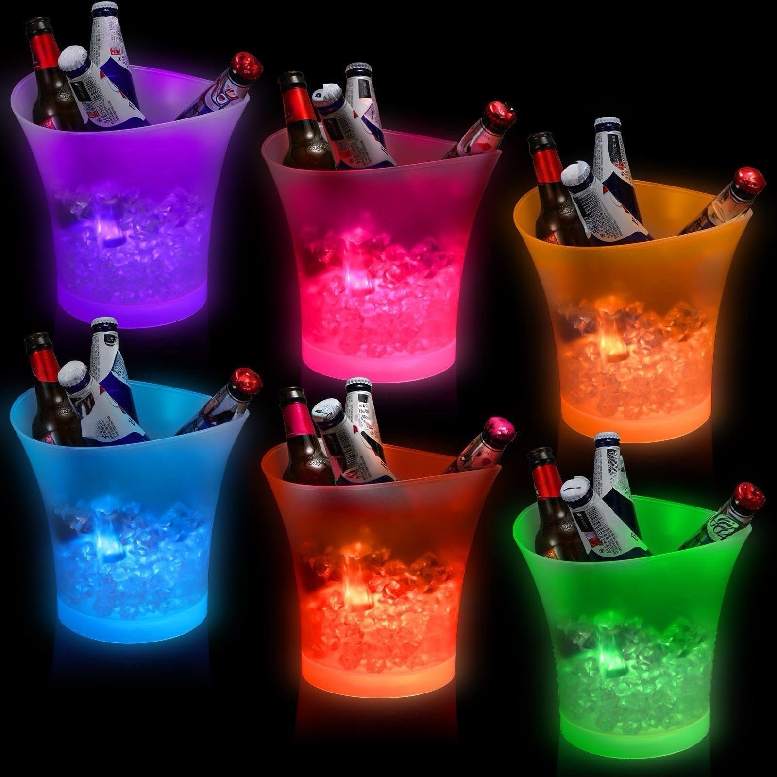 6 Pcs LED Ice Bucket Bulk 5L Large Capacity Wine Light Ice/Drink Bucket