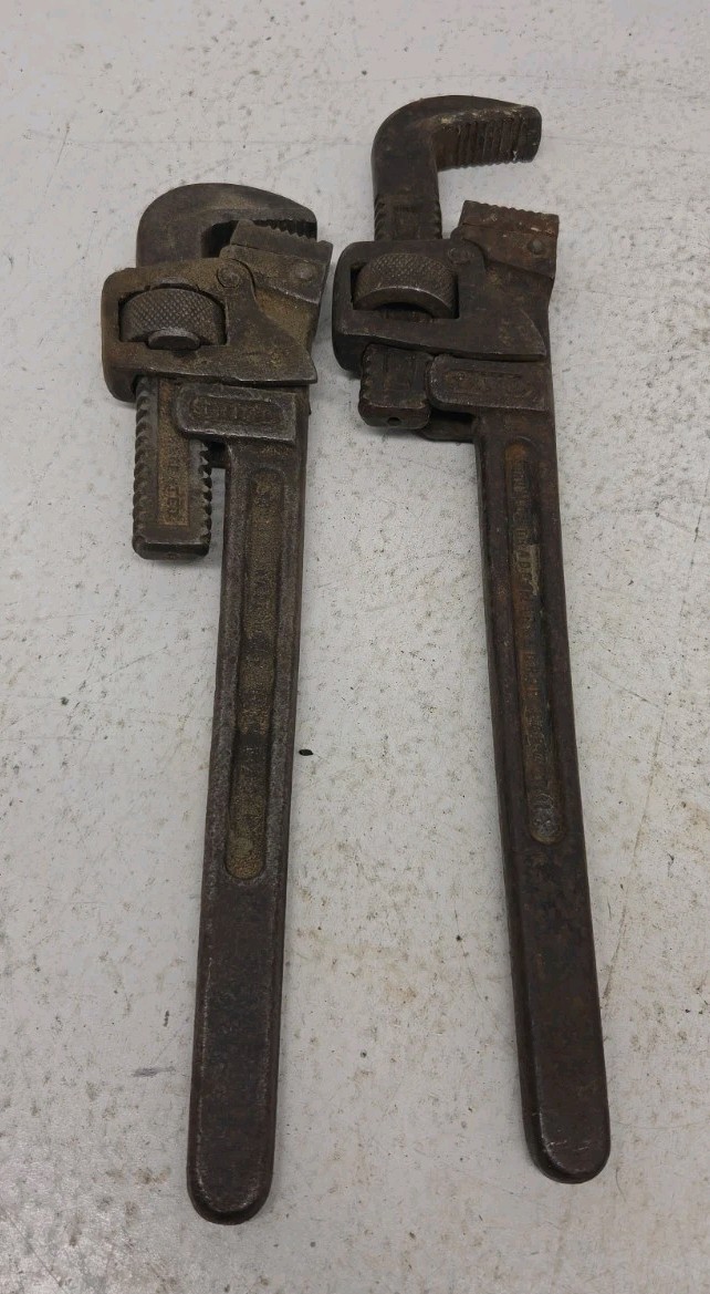 2x Vintage Trimont Mfg Co 12" Pipe Wrench Trimo Made in USA