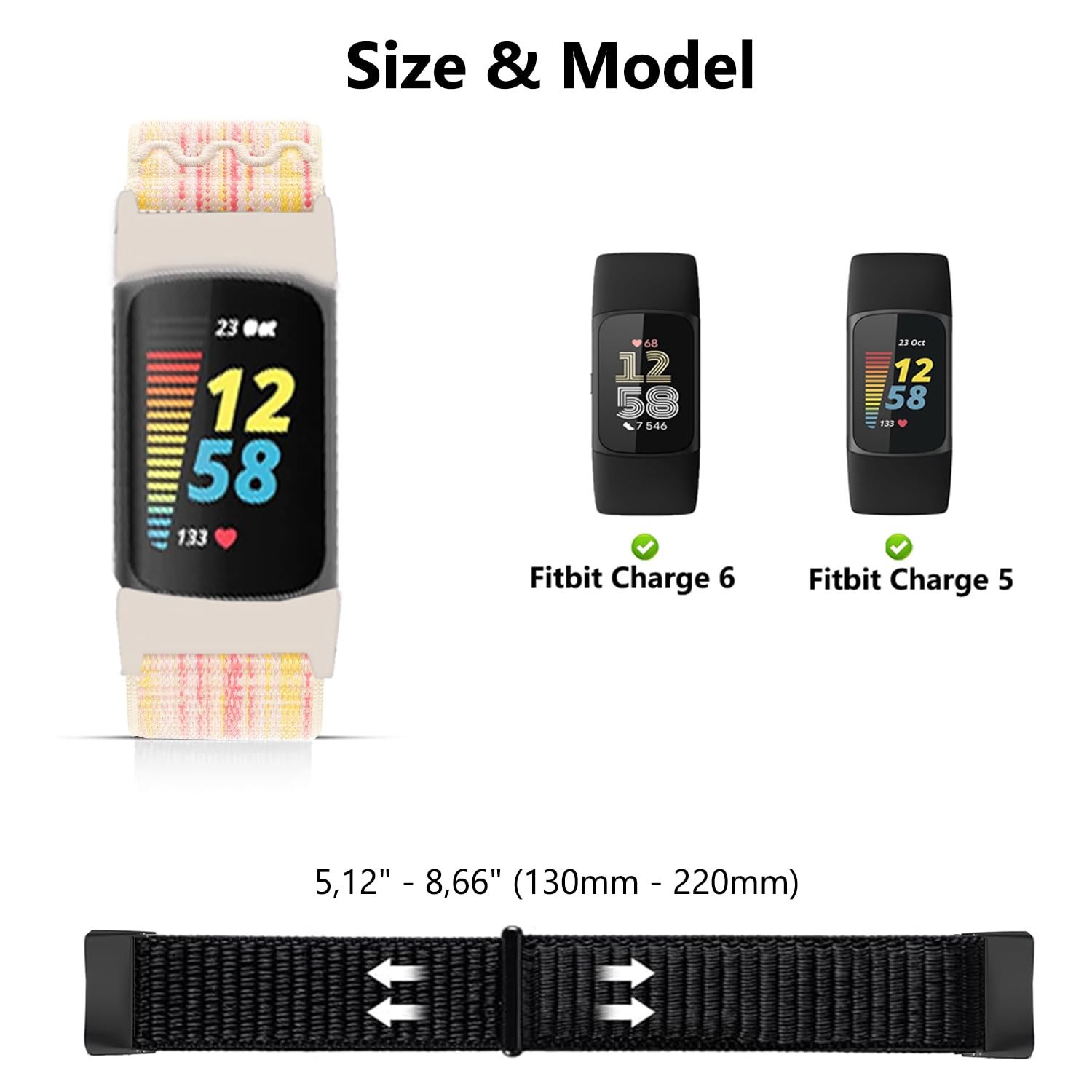 Nylon band Compatible with Fitbit Charge 6/5, Elastic Strap for Fitbit Charge...