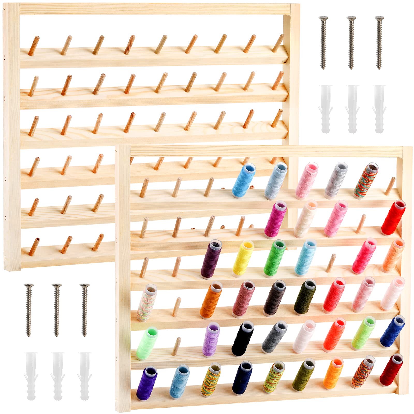 Tosnail 2 Pack 54 Spools Wooden Thread 16.3" L x 13.3" W x 1.4" H, Natural