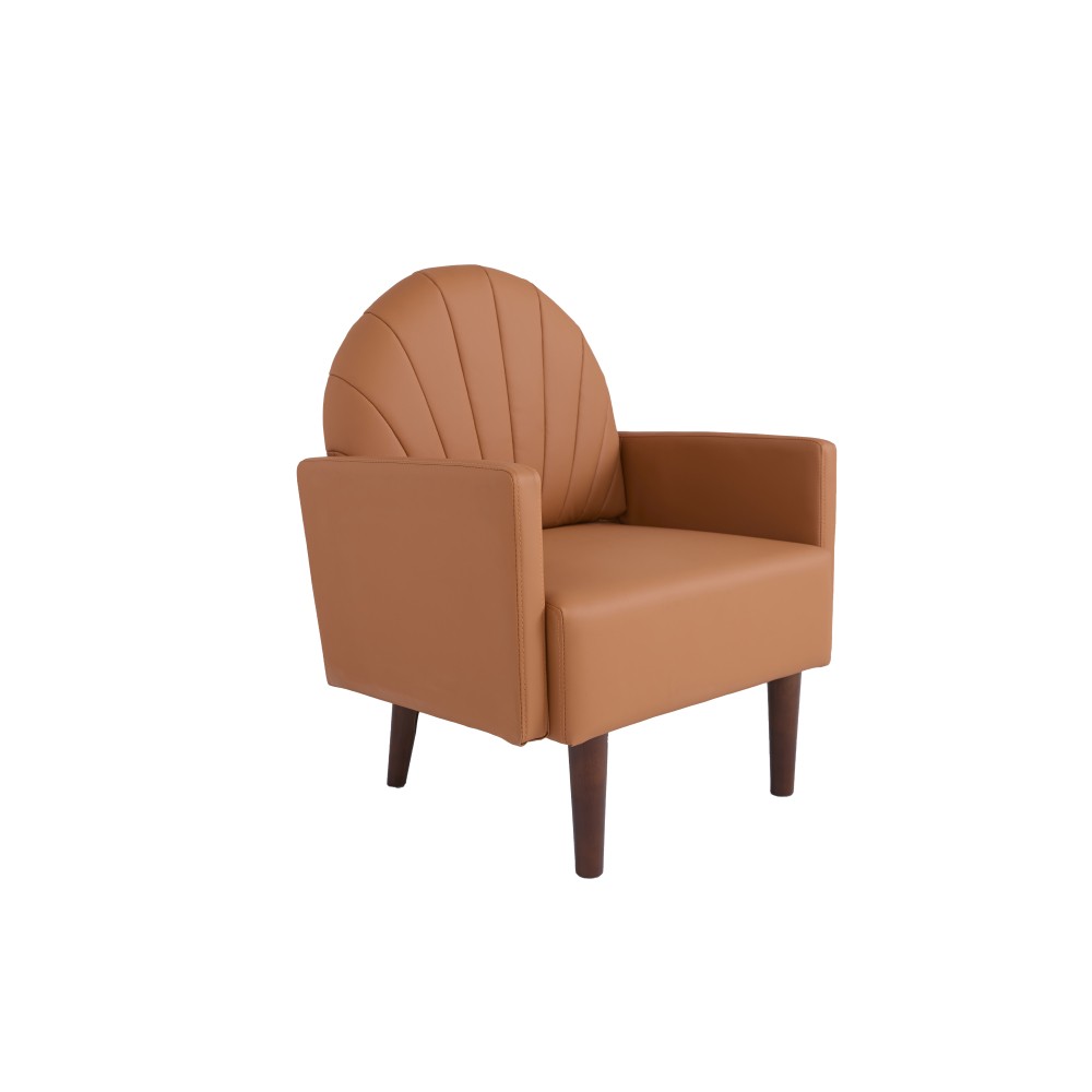 Orange PU Leather Accent Armchair with Plush Pillow & Wood Legs