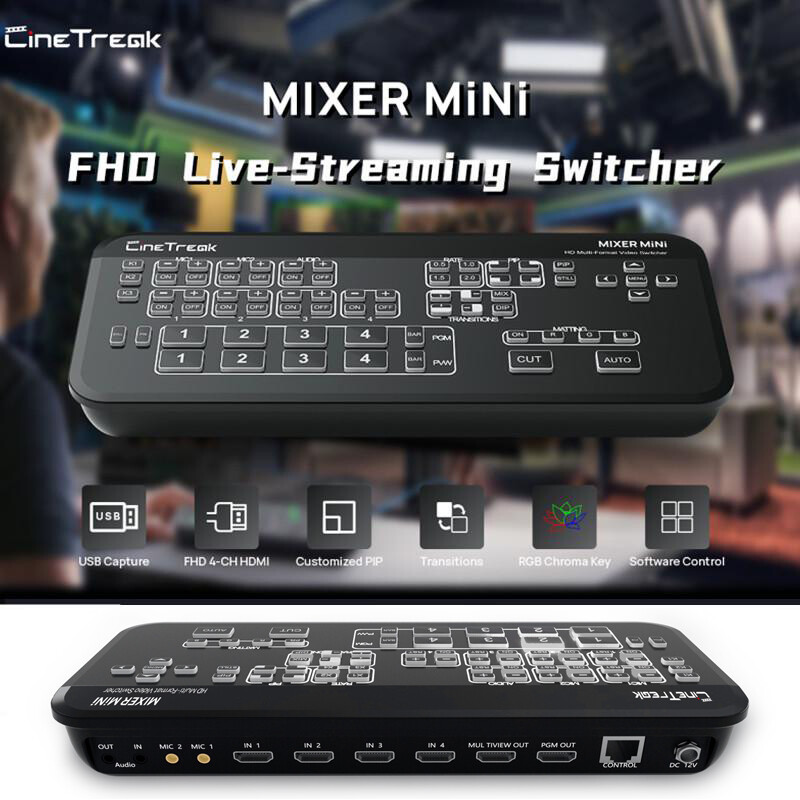 CineTreak Mixer Mini FHD 4-CH HDMI Live Streaming Video Mixer Swithcer Multiview