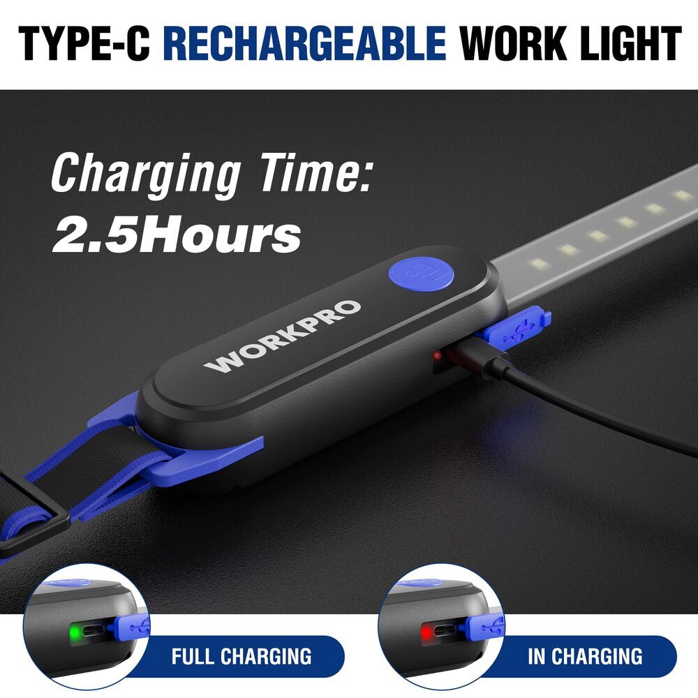 WORKPRO 25" Long Rechargeable Underhood Work Light 3 Lighting Modes For Garage