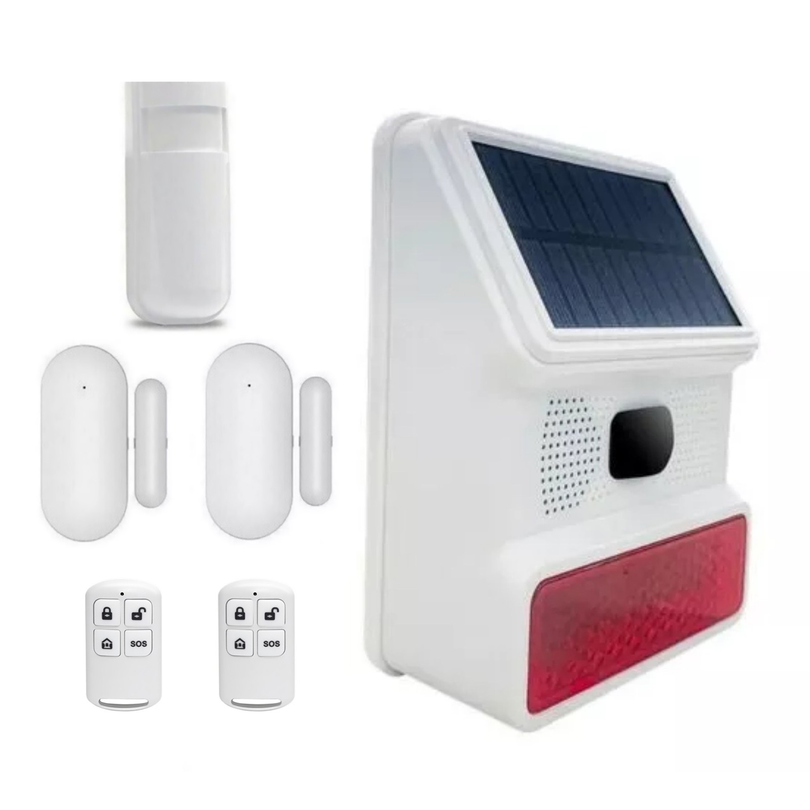 White Solar Wireless Home Security DIY burglar Alarm system, House Garage Alarm