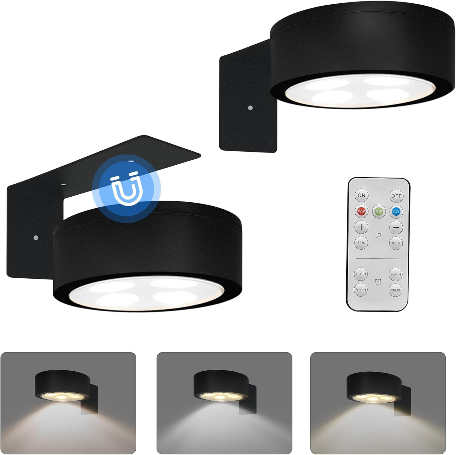 2-Pack Battery Operated Picture Lights for Artworks with Remote Dimmable LED