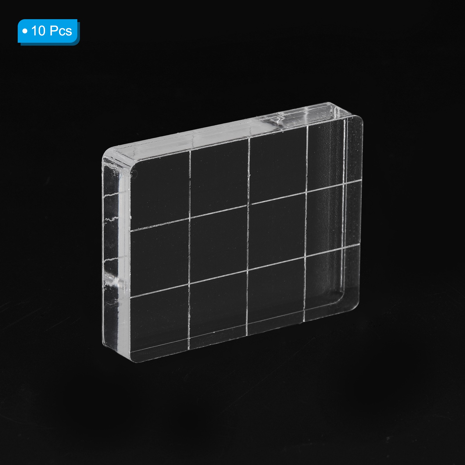 Acrylic Stamp Block, 10 Pack Rectangle Shape with Grid Lines, 1.57" x 1.18"