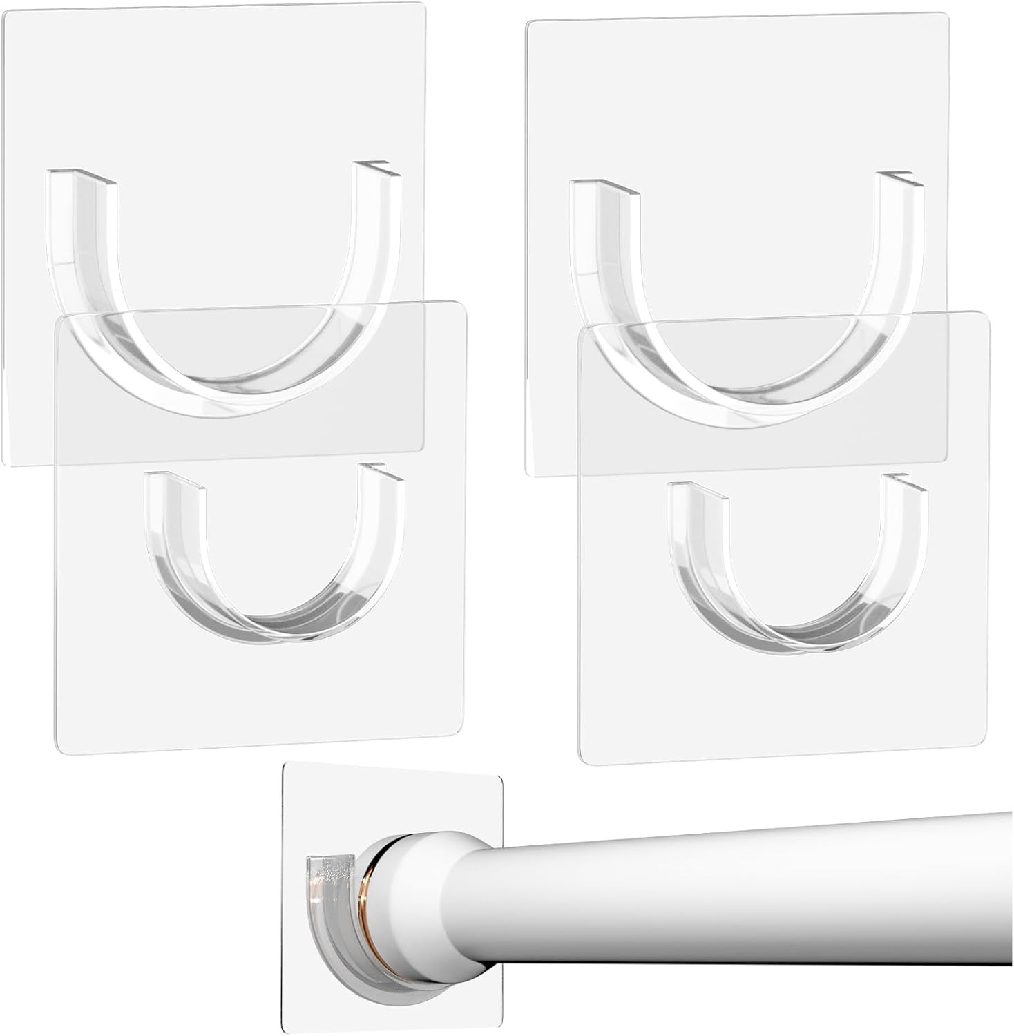 Shower Rod Holder with Strong Adhesive, 4 Pack Curtain Clear