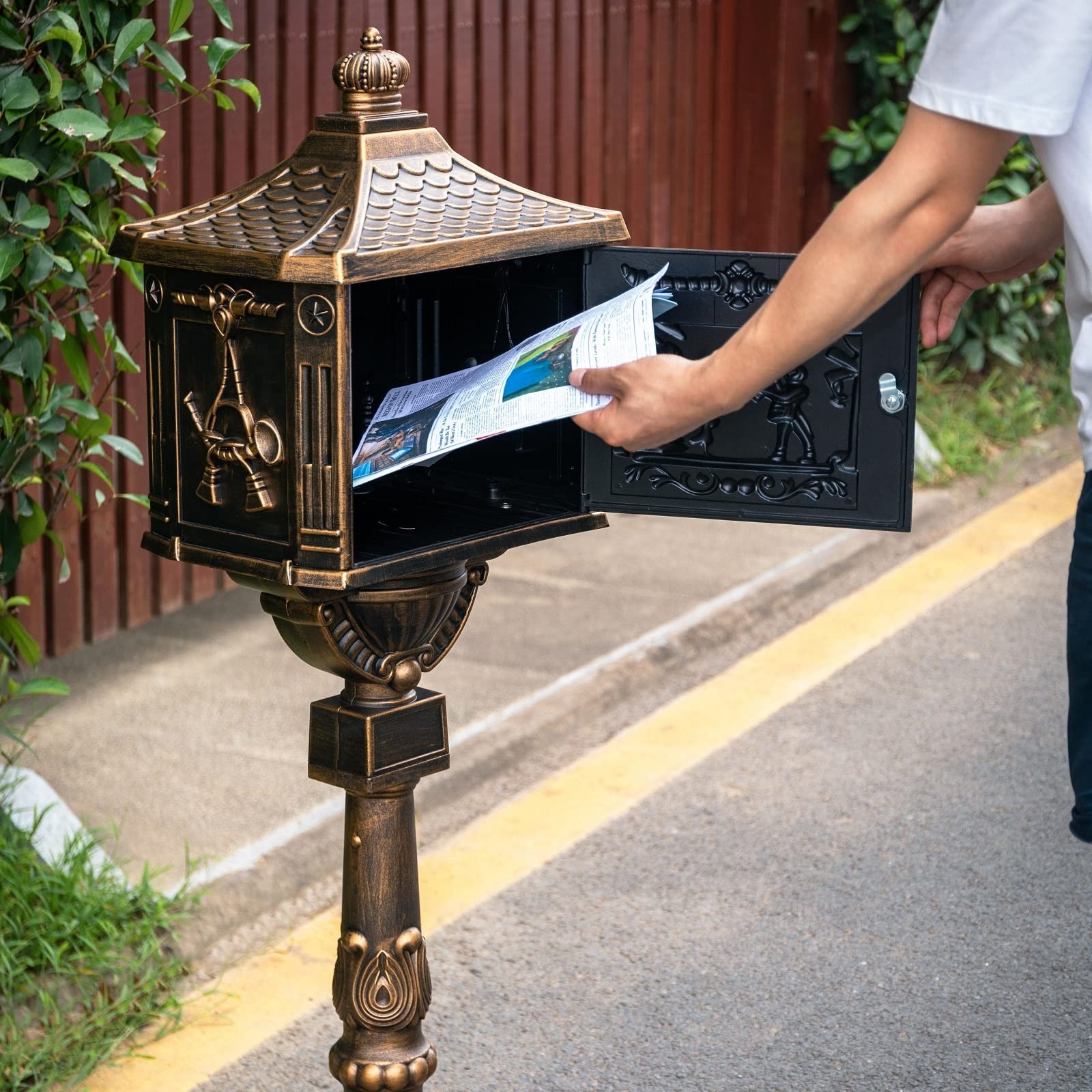Mailbox Rustproof Cast Aluminum Locking Security Post Mount Mail Box, Large, ...