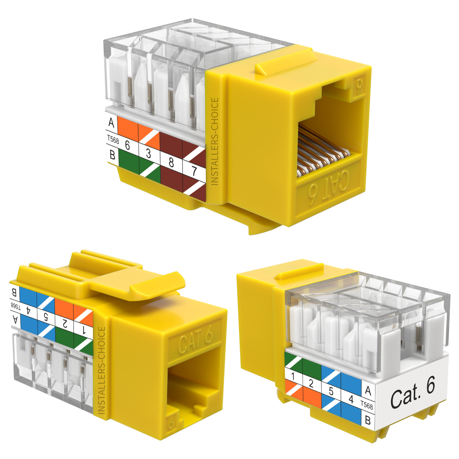 20 Pack Cat6 45° Angled Keystone Jack RJ45 110 Punchdown 8P8C Yellow Ethernet