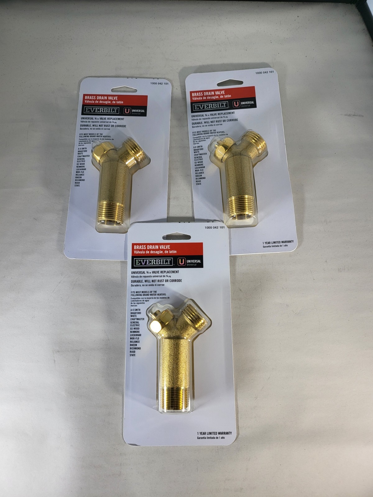 3 Everbilt Drain Valve Brass for Tank Type Water Heaters 1000 042 101
