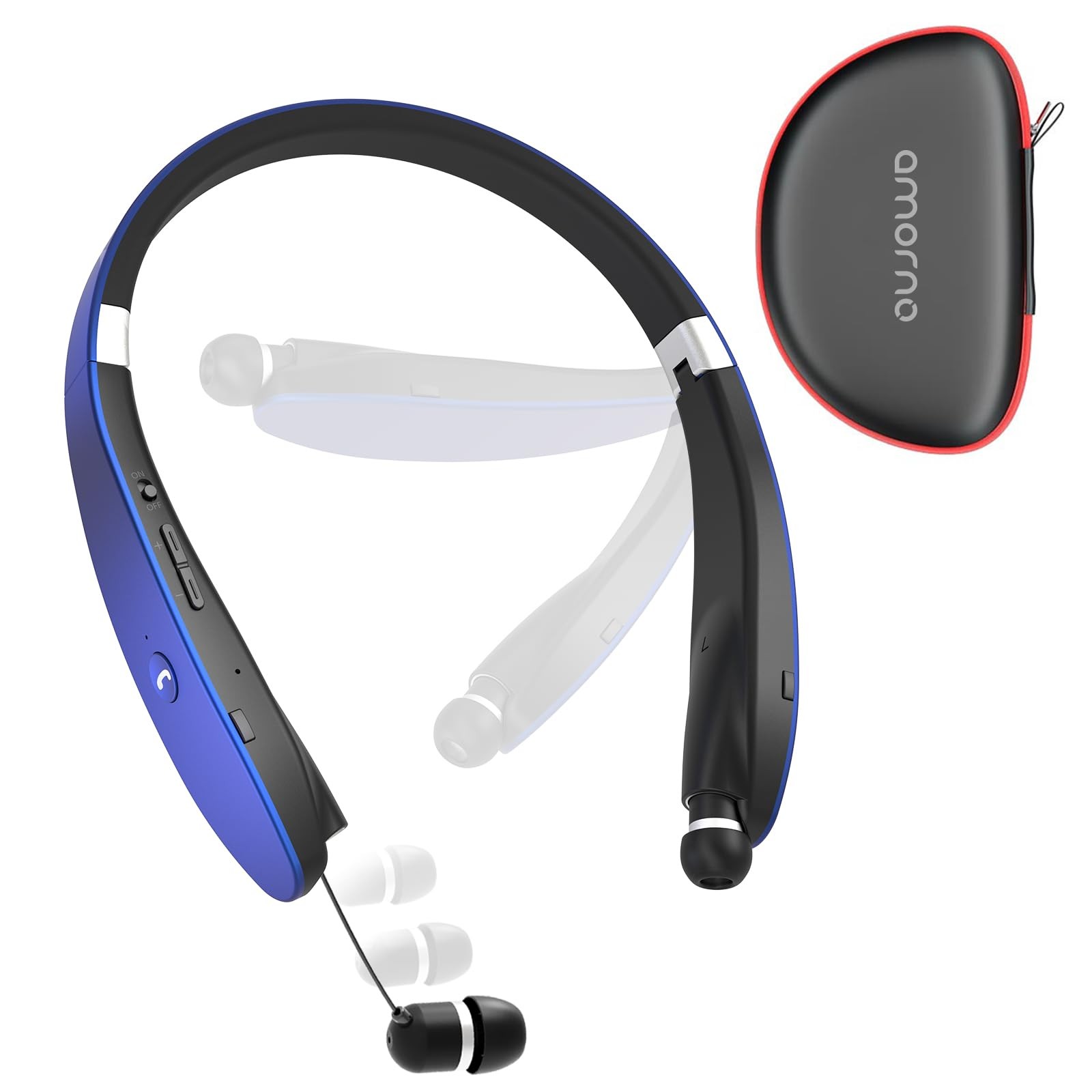 AMORNO Foldable Bluetooth Headphones Wireless Neckband Headset with Retractab...