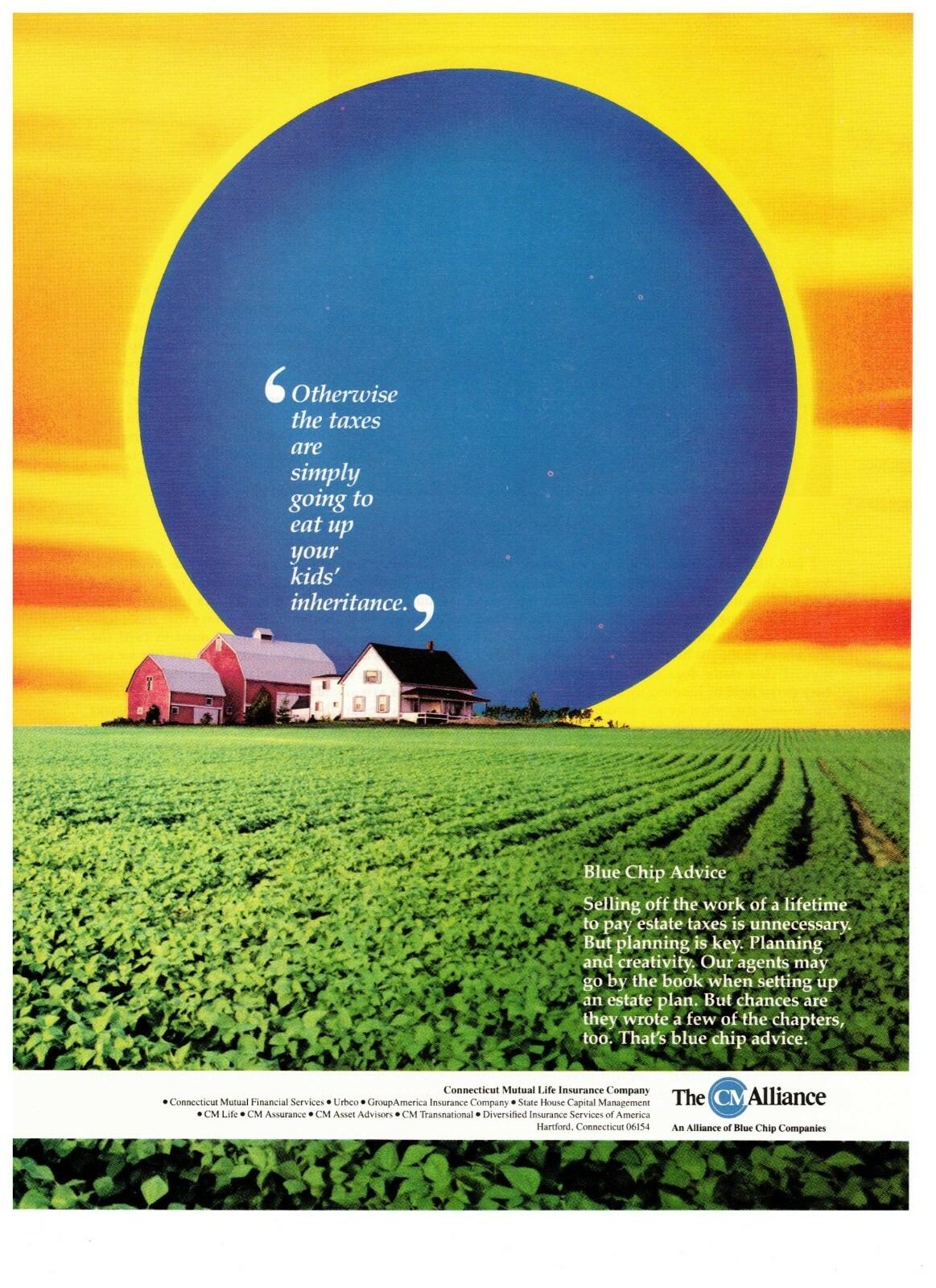 1990 CM Alliance Life Insurance Farmhouse Homestead Vintage Print Advertisement