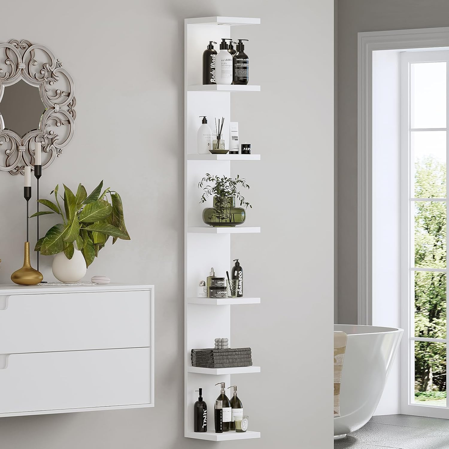 Versatile 7 Tier Wall Shelf Unit,White Lack Wall Shelf,Display Floating Shelf wi