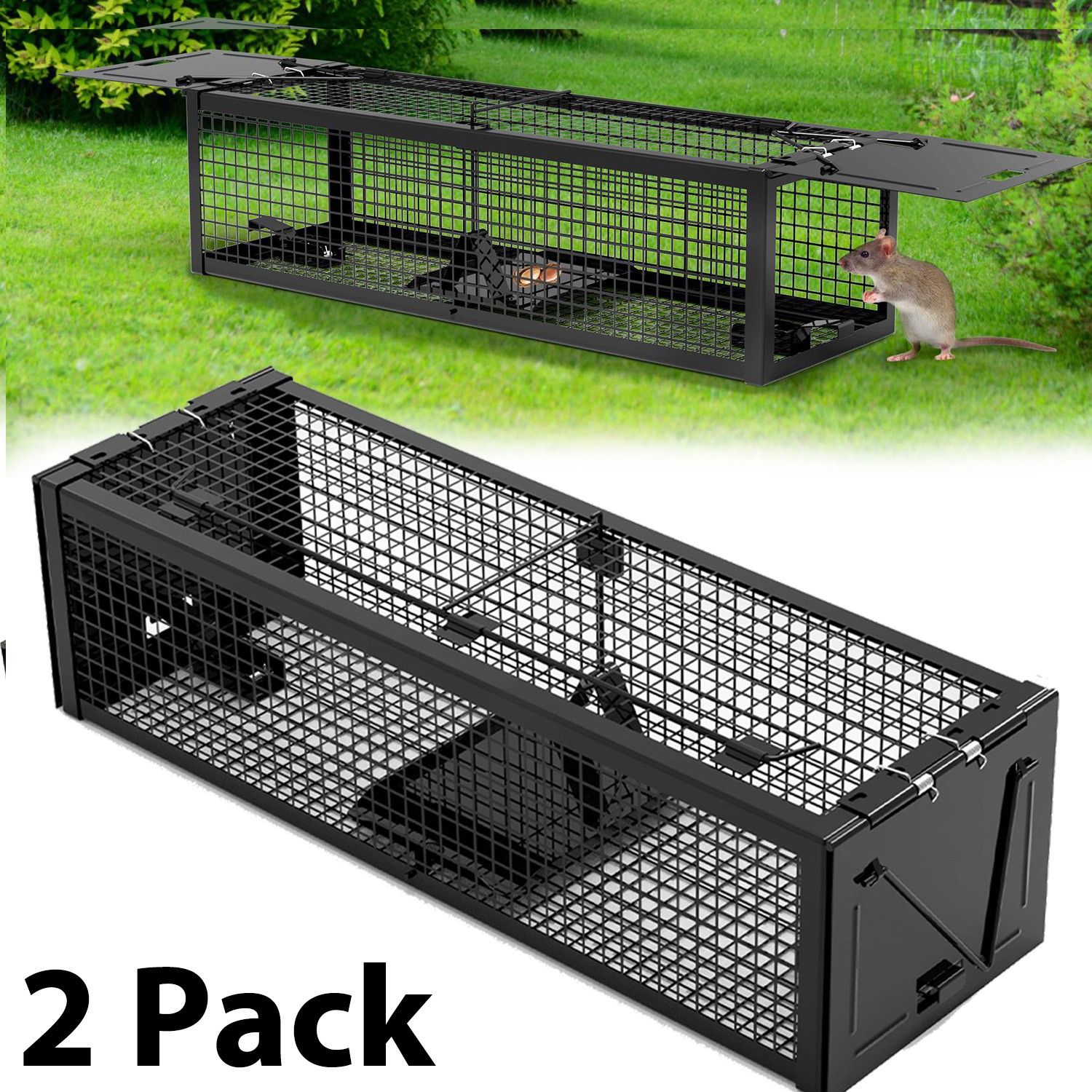 2PCS 15x4.7x3.9" Heavy Duty Humane Live Rat Trap Cage for Garden Farm Warehouse