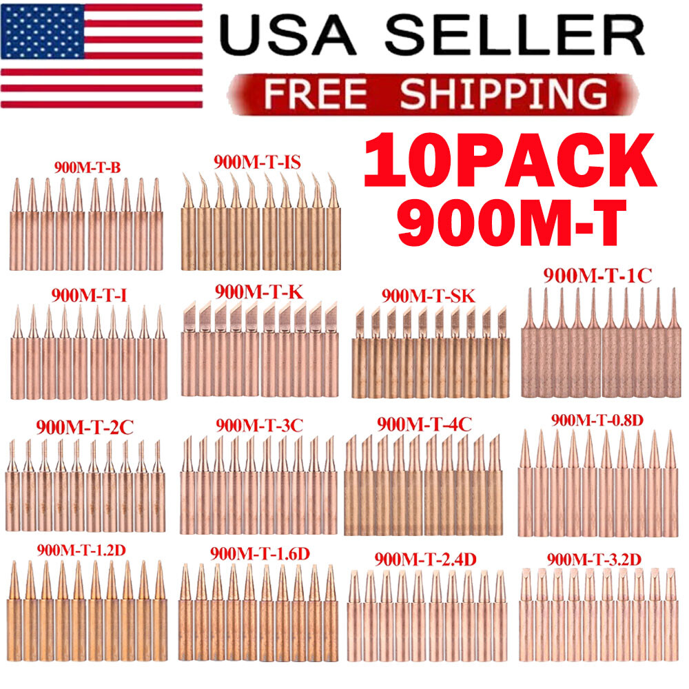 10x 900M-T Pure Copper Soldering Iron Tips Set Lead-Welding Solder Tip Tool US