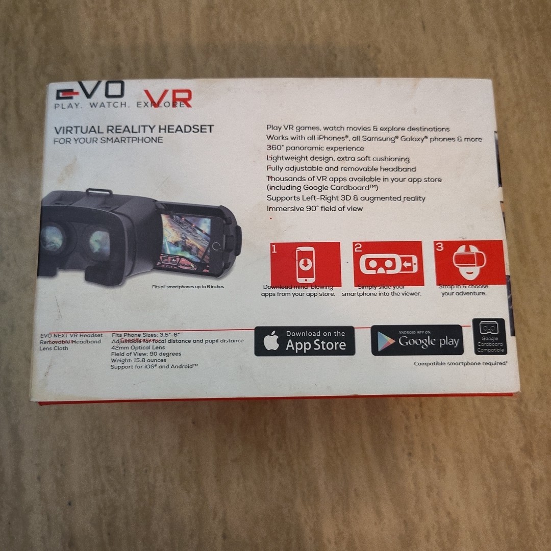 EVO VR - Virtual Reality Headset for All Smartphones - IOS & Android - Blk
