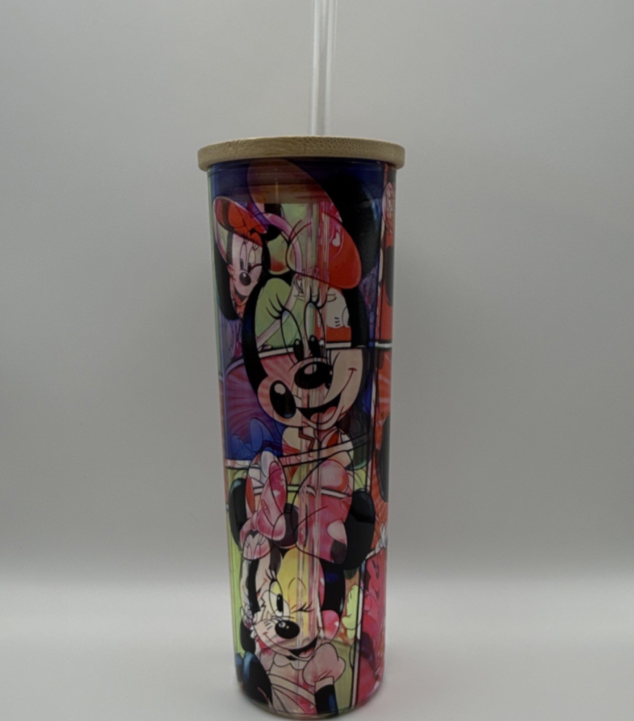 Disney Minnie Mouse Colorful Glass Tumbler w/ Straw Bamboo Lid Disney Franchise
