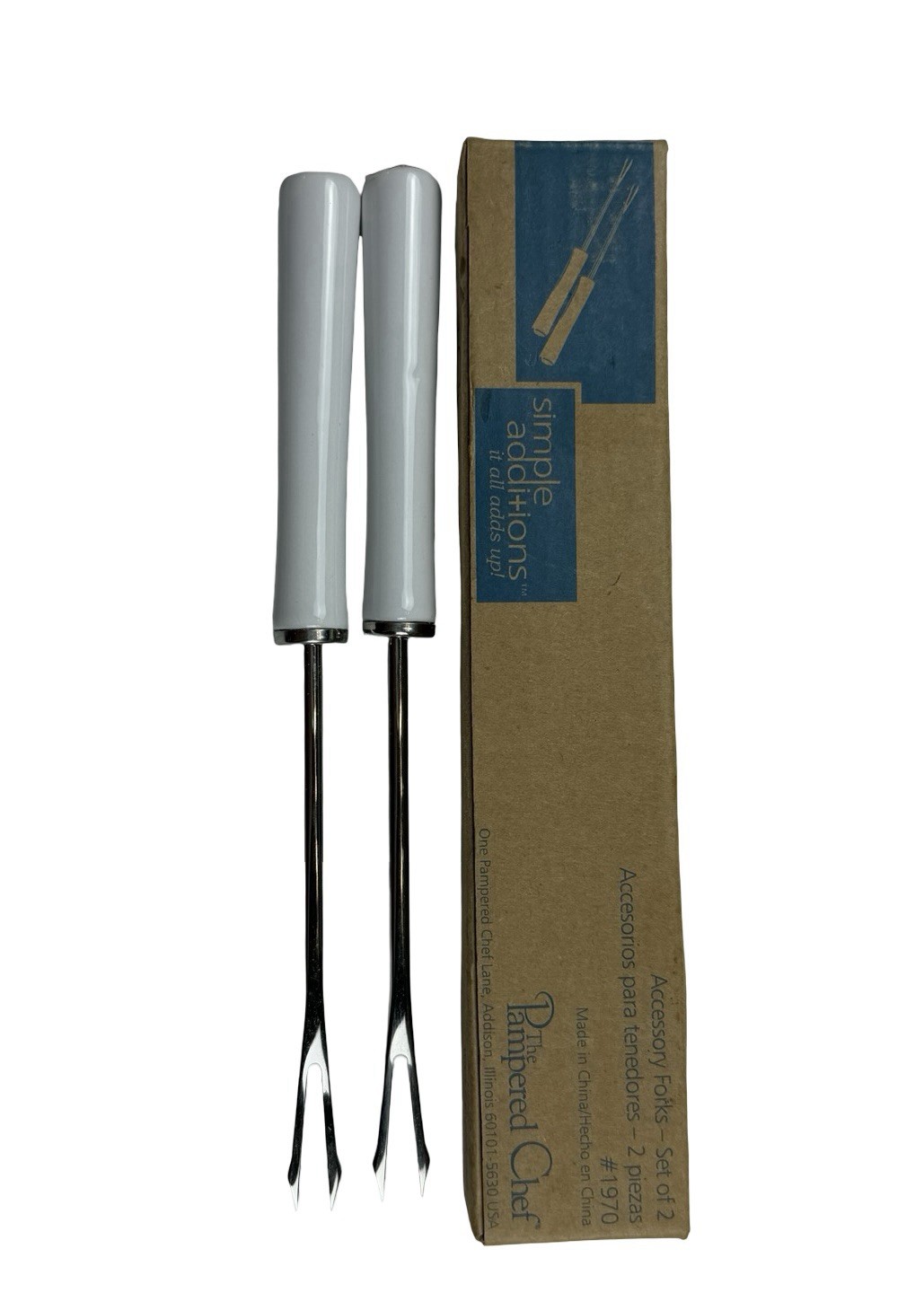 Pampered Chef Appetizer Accessory Fork Set 2 Simple Additions White Handle #1970