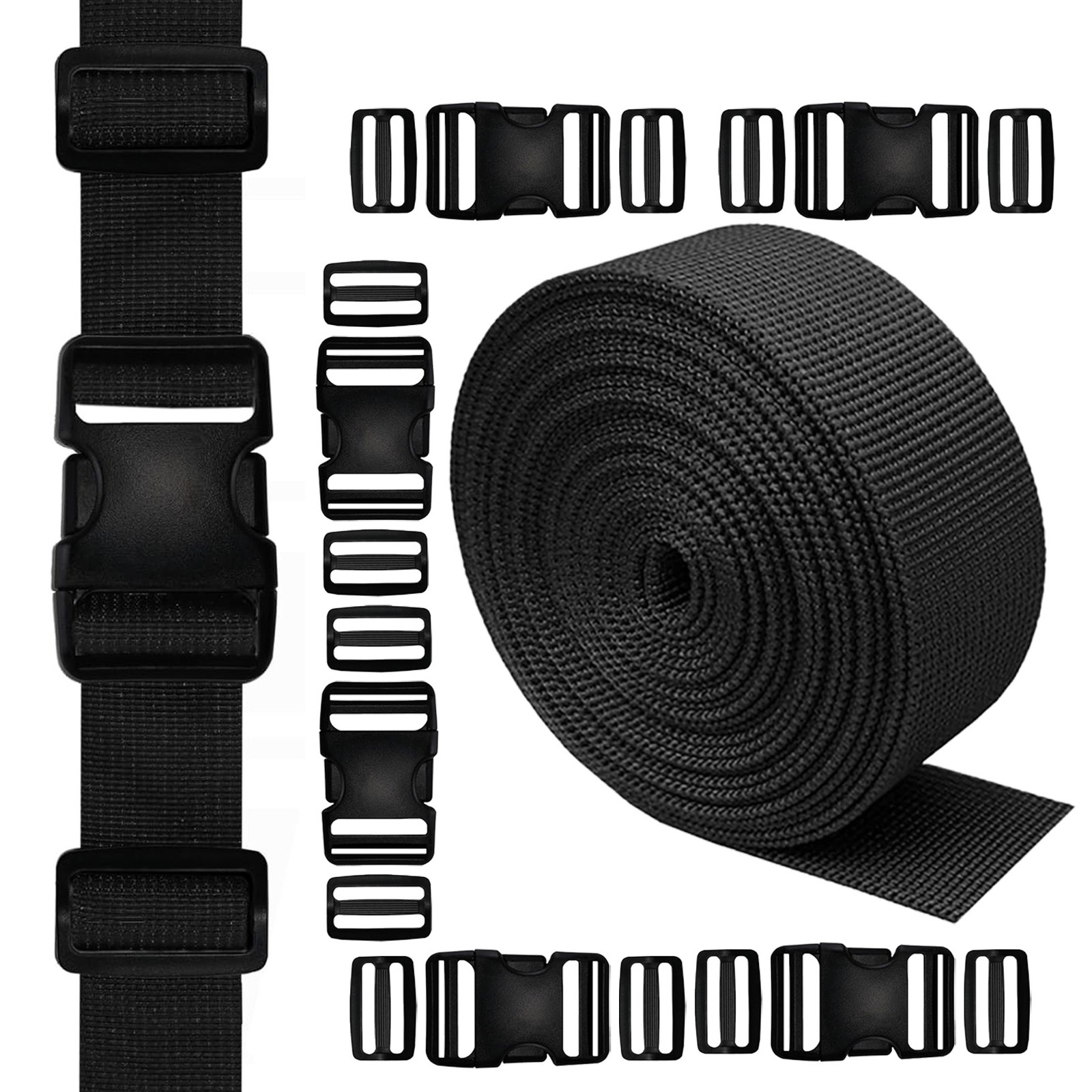 2 Inch/5cm 11 Yards Nylon Webbing Strap w/6 Set Plastic Buckles Side Release