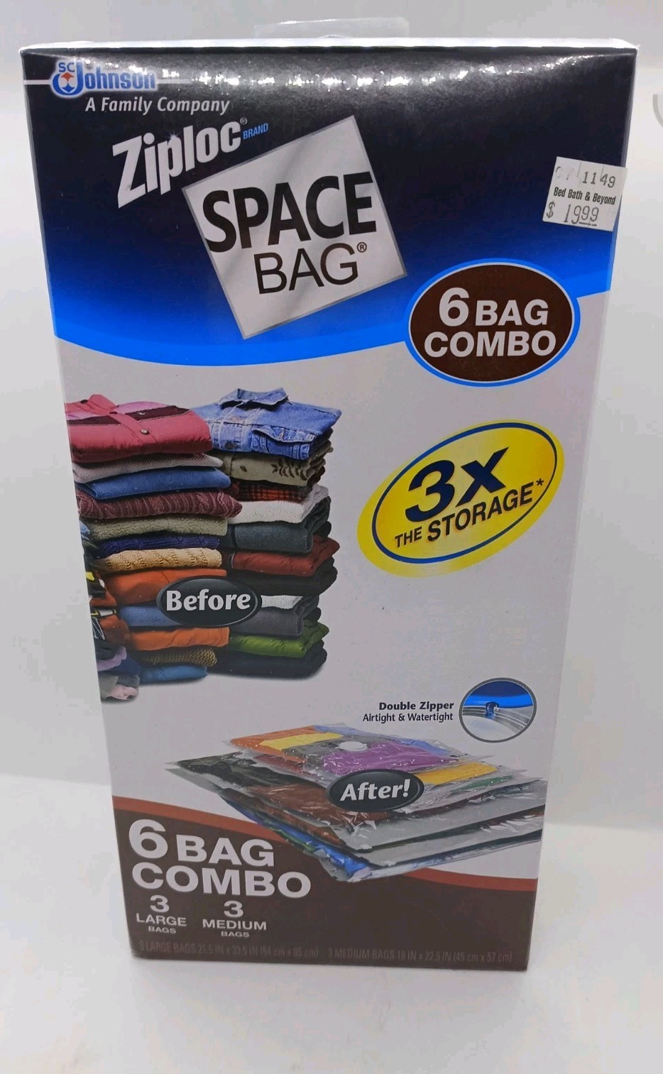 Ziploc Space Bag Evolution 6 Bag Value Set - 3 Large & 3 Medium – New/Sealed