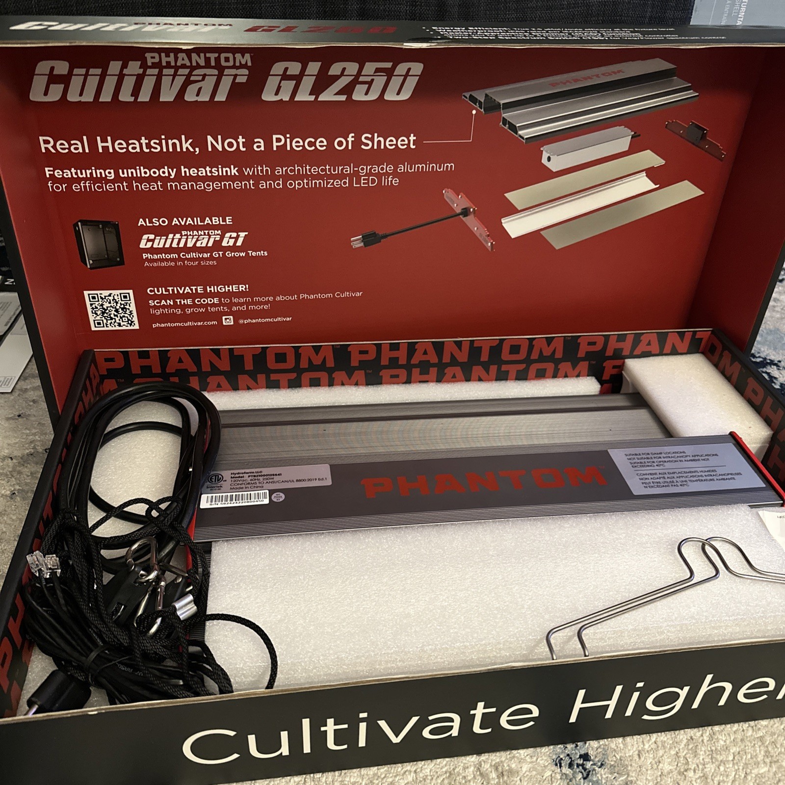 PHANTOM Cultivar GL250 250 Watt 120 Volt LED Aluminum Grow Tent Plant Light, Red