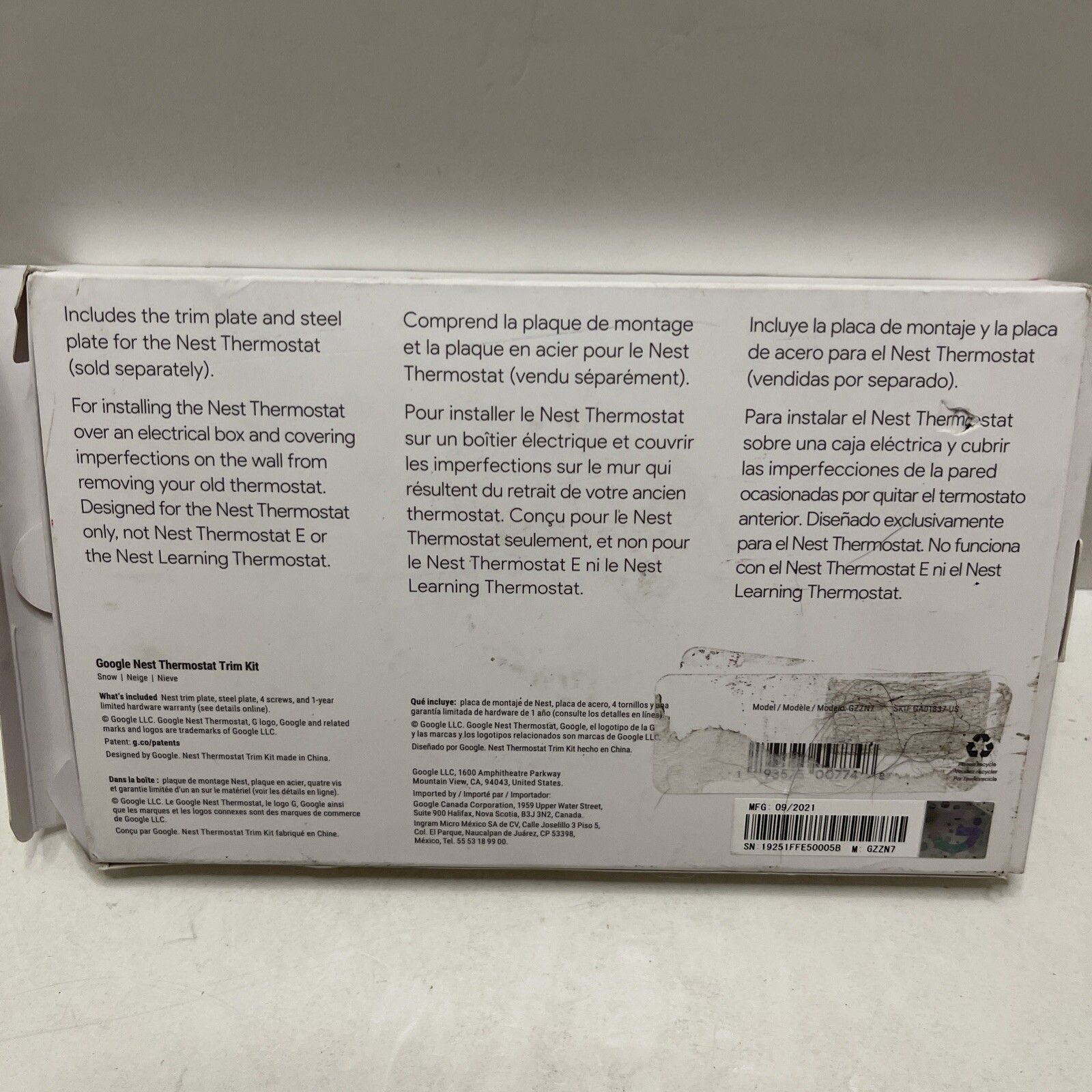 Nest Thermostat Trim Kit - Snow