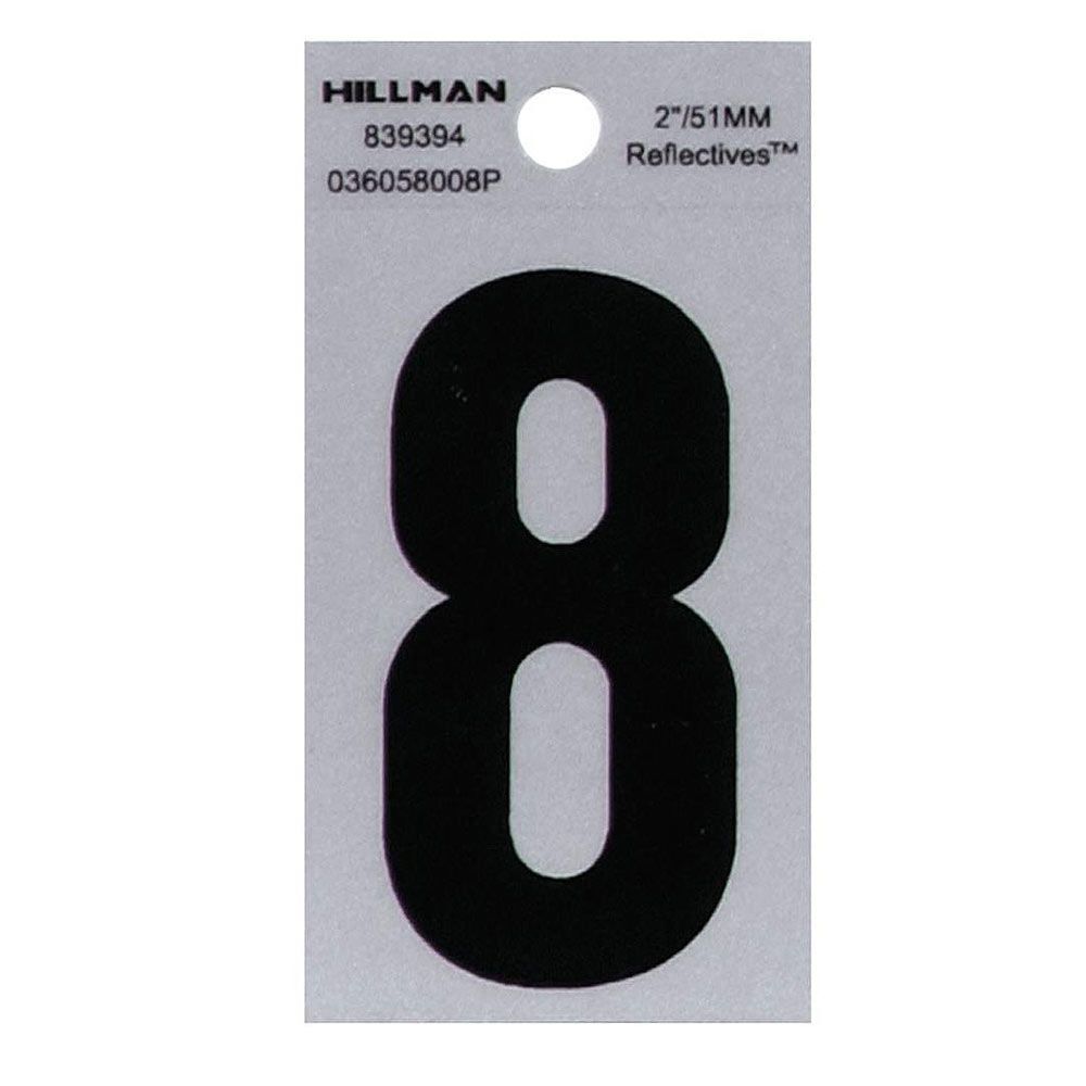 Hillman 2-In. Adhesive Black & Silver House Number 8